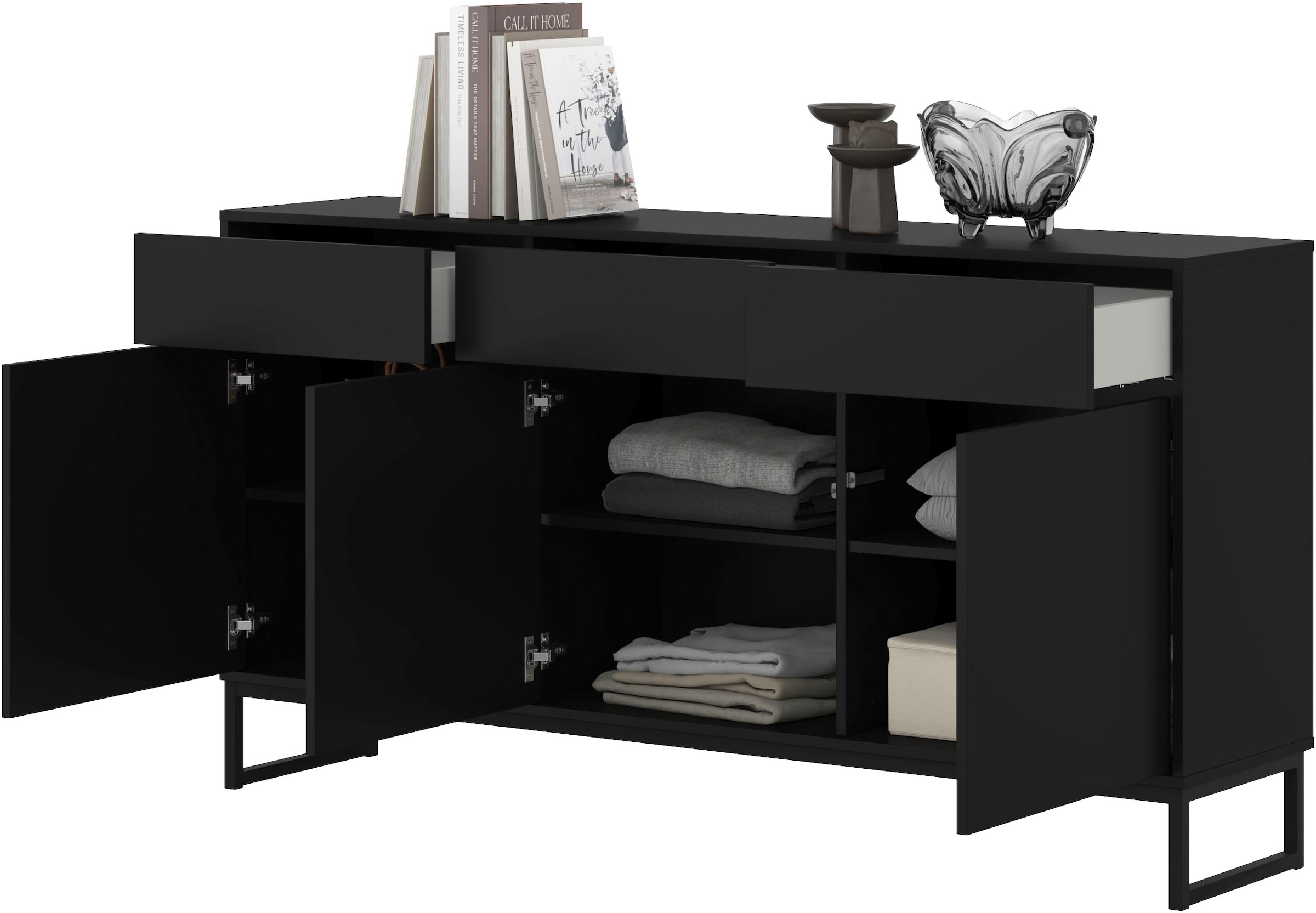 OTTO home Sideboard »Olbia, Breite 157 cm, grifflose Kommode 3 Türen/3 Schubkästen.« Schubladenkommode mit viel Stauraum, Einlegeböden verstellbar