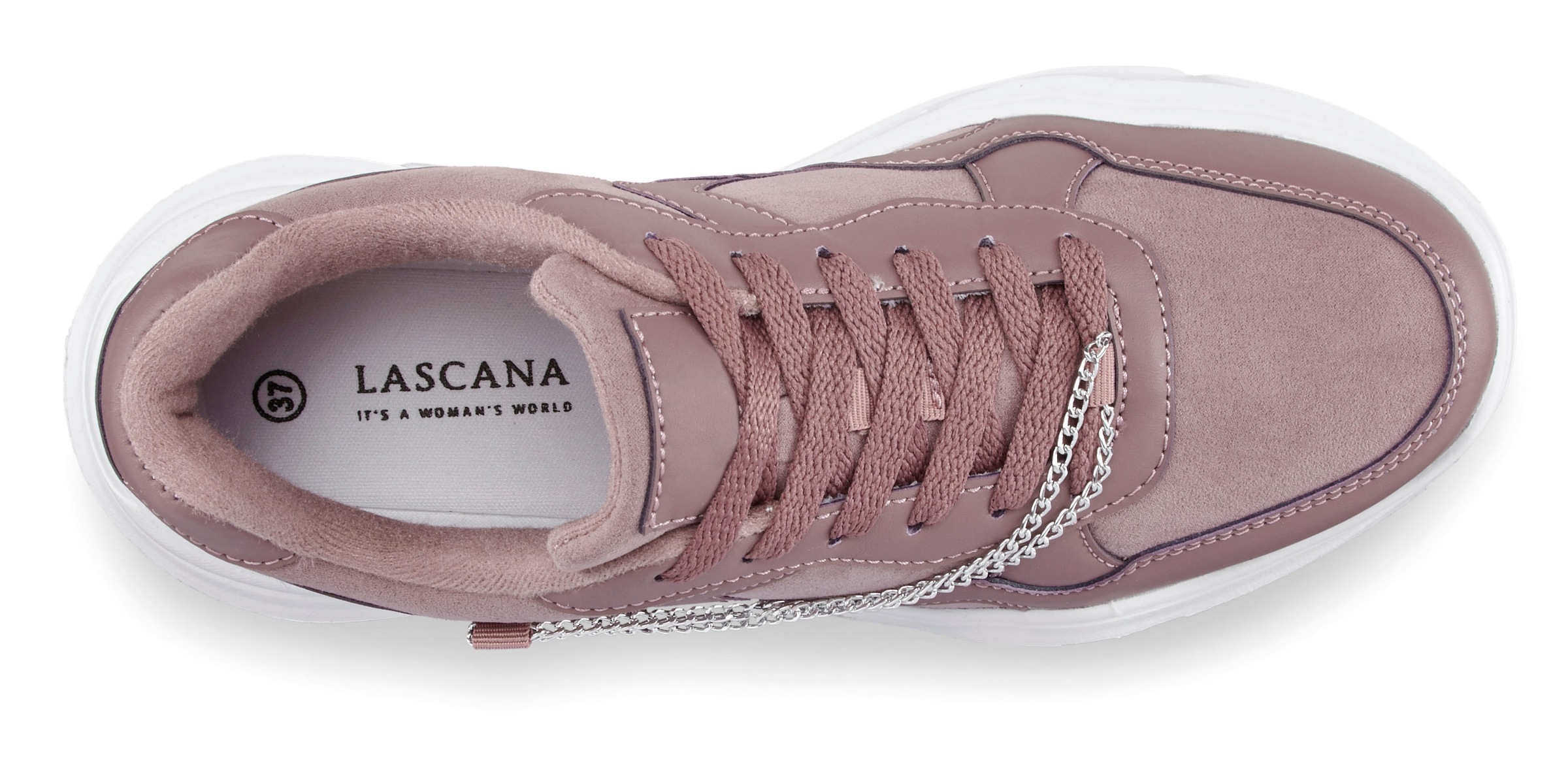Sneaker LASCANA, Damen, Gr. 39, lila (mauve), Obermaterial: 100% Textilmaterial. Decksohle: 100% Textilmaterial. Futter: 100% Textilmaterial. Laufsohle: 100% Synthetik, unifarben, Basic, Schuhe Sneaker, mit Chunky-Sohle & Ketten, Schnürhalbschuhe, Freizei 3