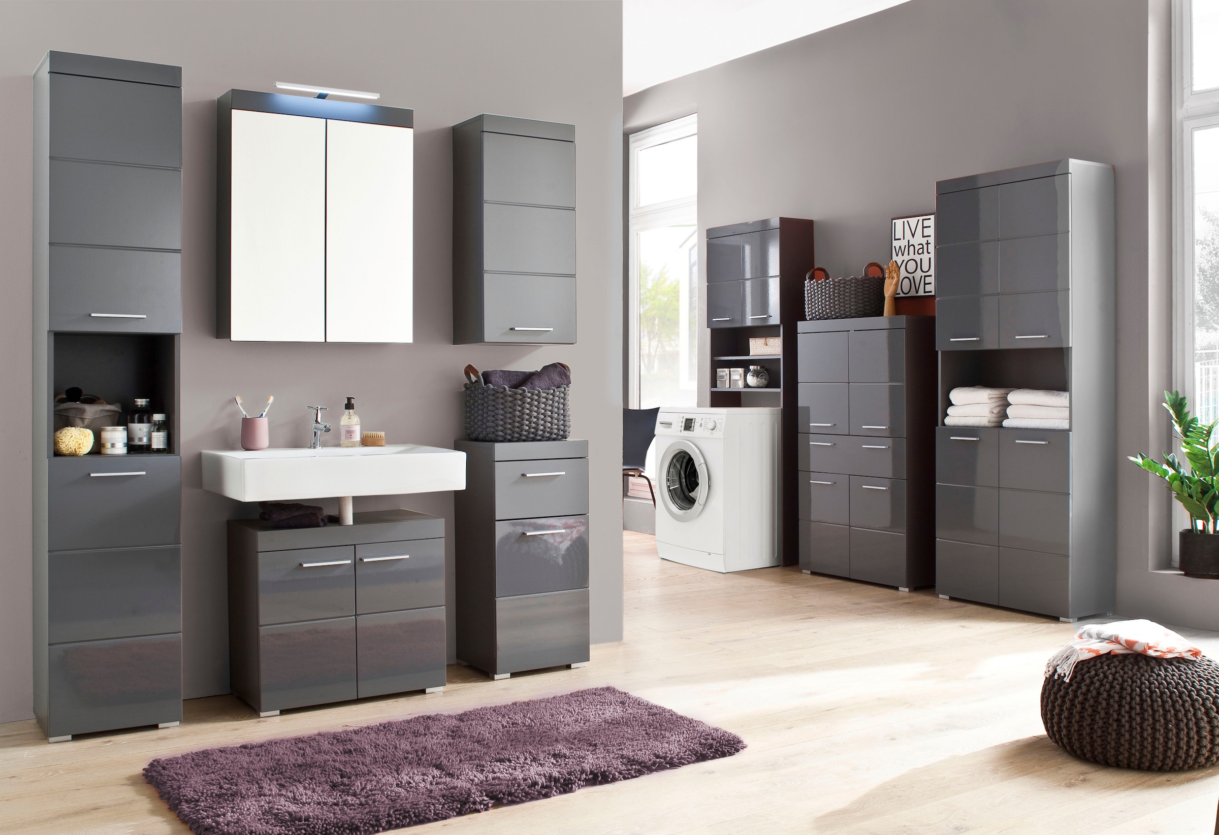 welltime Midischrank »Avena« Standschrank mit 4 Türen, 1 Schublade - (B/T/H) 73/31/130 cm