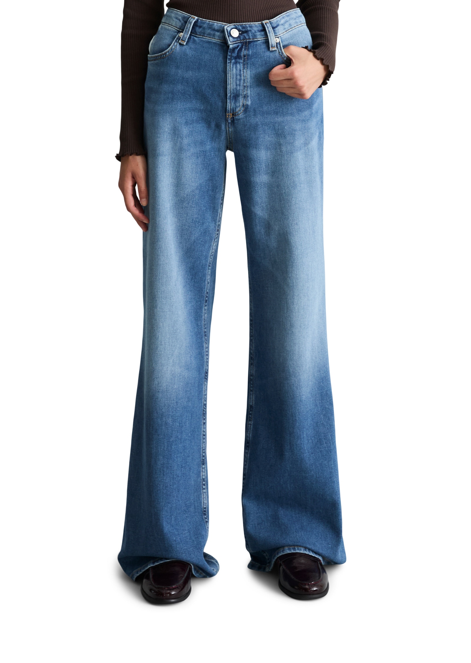 Damen Schlagjeans "aus Organic Cotton-Stretch", blau, Gr. 32, MARC O'POLO DENIM, unifarben, Obermaterial: 98% Baumwolle, 2% Elasthan, Jeans