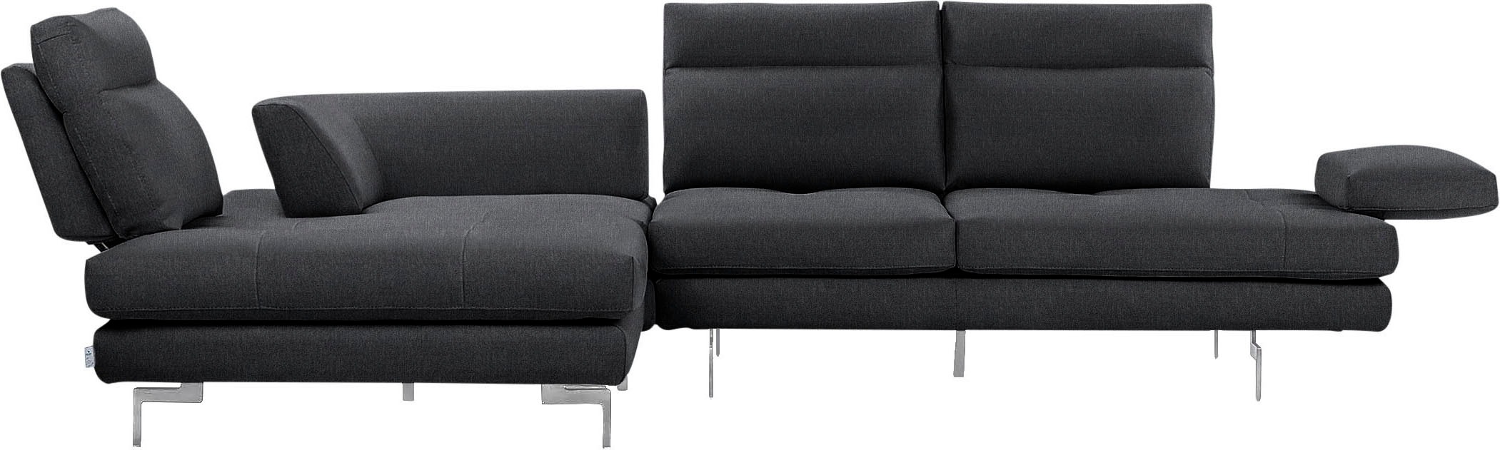 CALIA ITALIA Ecksofa »Toby Wing, L-Form, Designsofa mit sensationellem Sitzkomfort«, Sitztiefenverstell.,wahlw. mit Kissen-Set, Füße chrom glänzend
