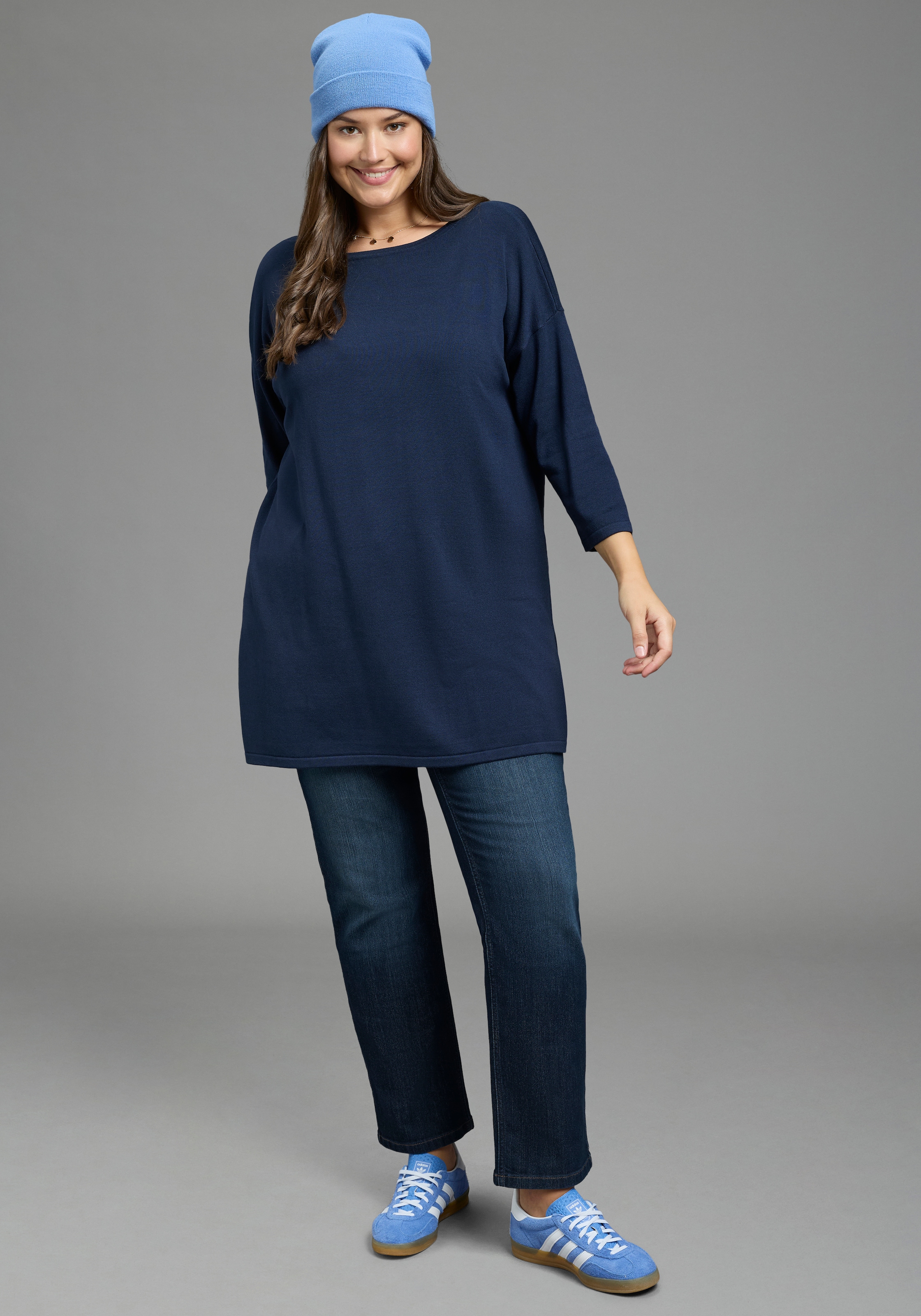 Laura Scott CURVE Longpullover »Große Größen« aus fließendem Feinstrick mit seitlichem Schlitz