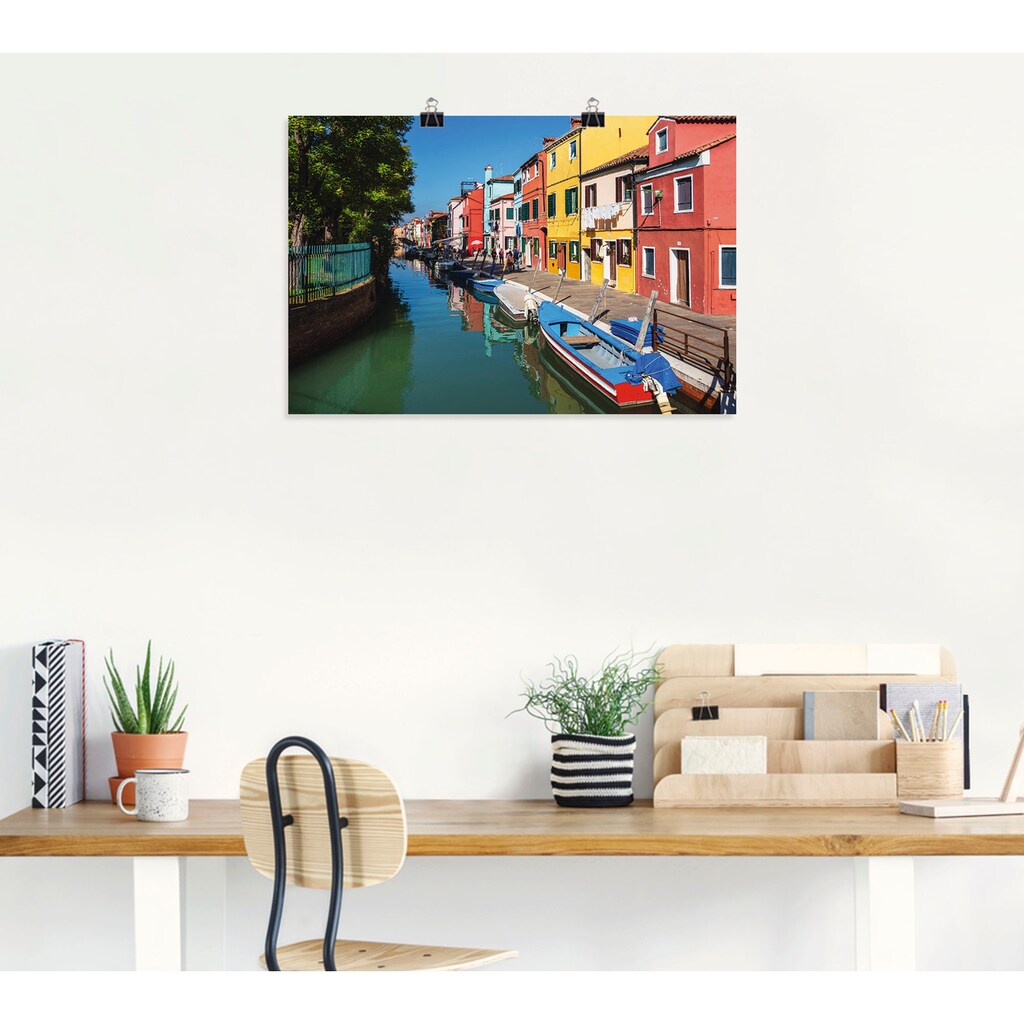 Artland Wandbild »Bunte Gebäude auf Insel Burano Venedig«, Bilder von Booten & Schiffen (1 Stück), in vielen Größen & Produktarten - Alubild/Outdoorbild, Leinwandbild, Poster, Wandaufkleber/Wandtattoo auch für Badezimmer geeignet