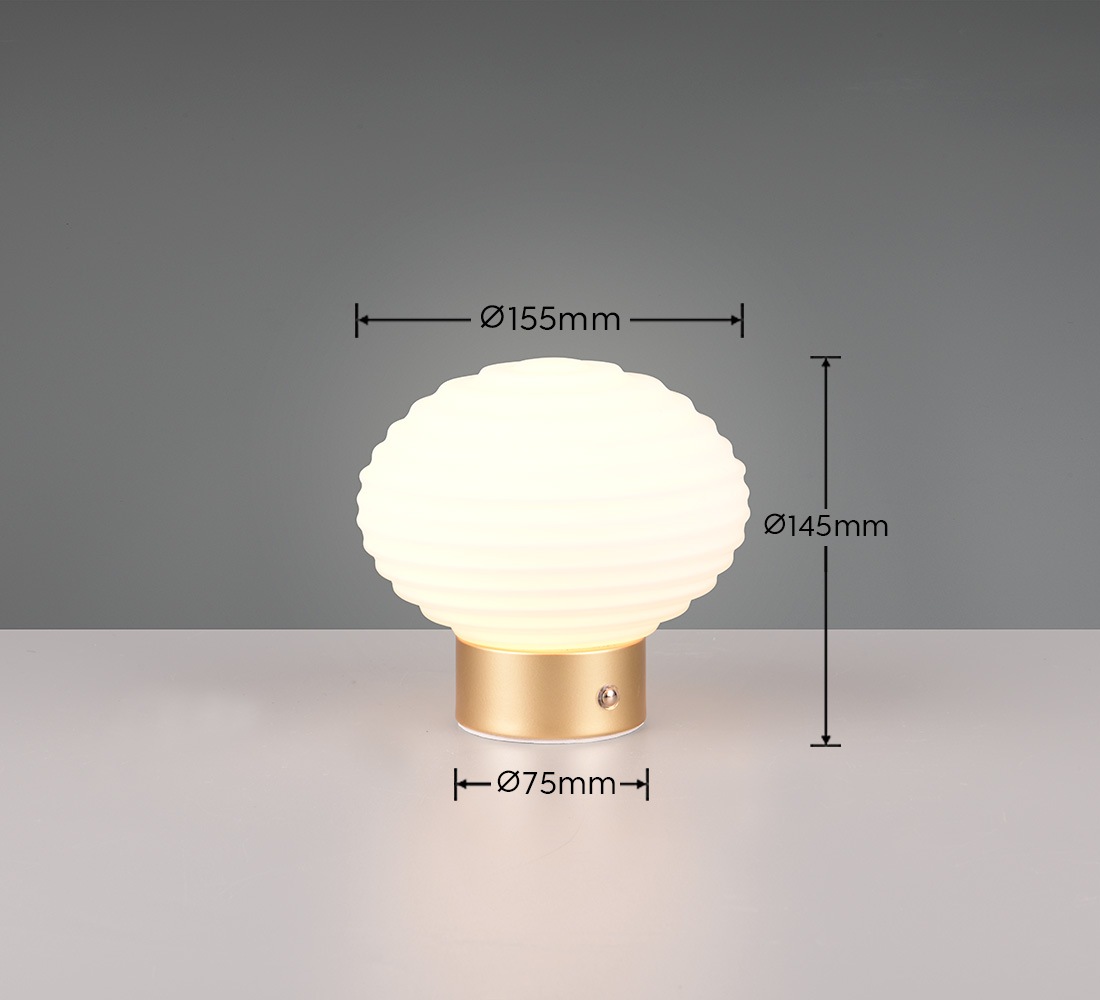 TRIO Leuchten LED Tischleuchte »EARL«, 1 flammig, Leuchtmittel LED-Board | LED fest integriert, kabellose Akku Tischlampe, Glasschirm, USB-C Ladekabel, Touchdimmer