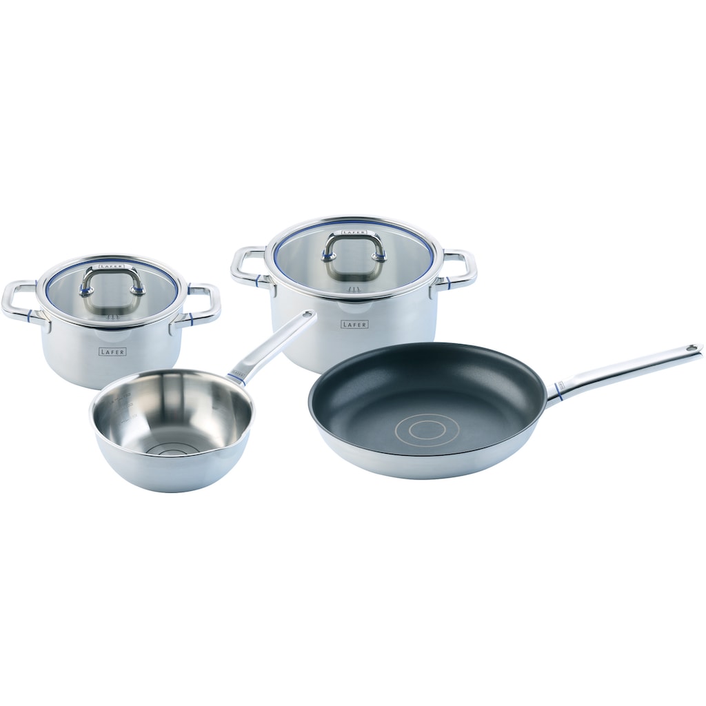 Johann Lafer Topf-Set »Lafer«, Edelstahl 18/10, (Set, 6 tlg., je 1x Fleischtopf Ø 20/24 cm, 1 Sauteuse Ø 20 cm, 1 Bratpfanne Ø 28 cm), Induktion