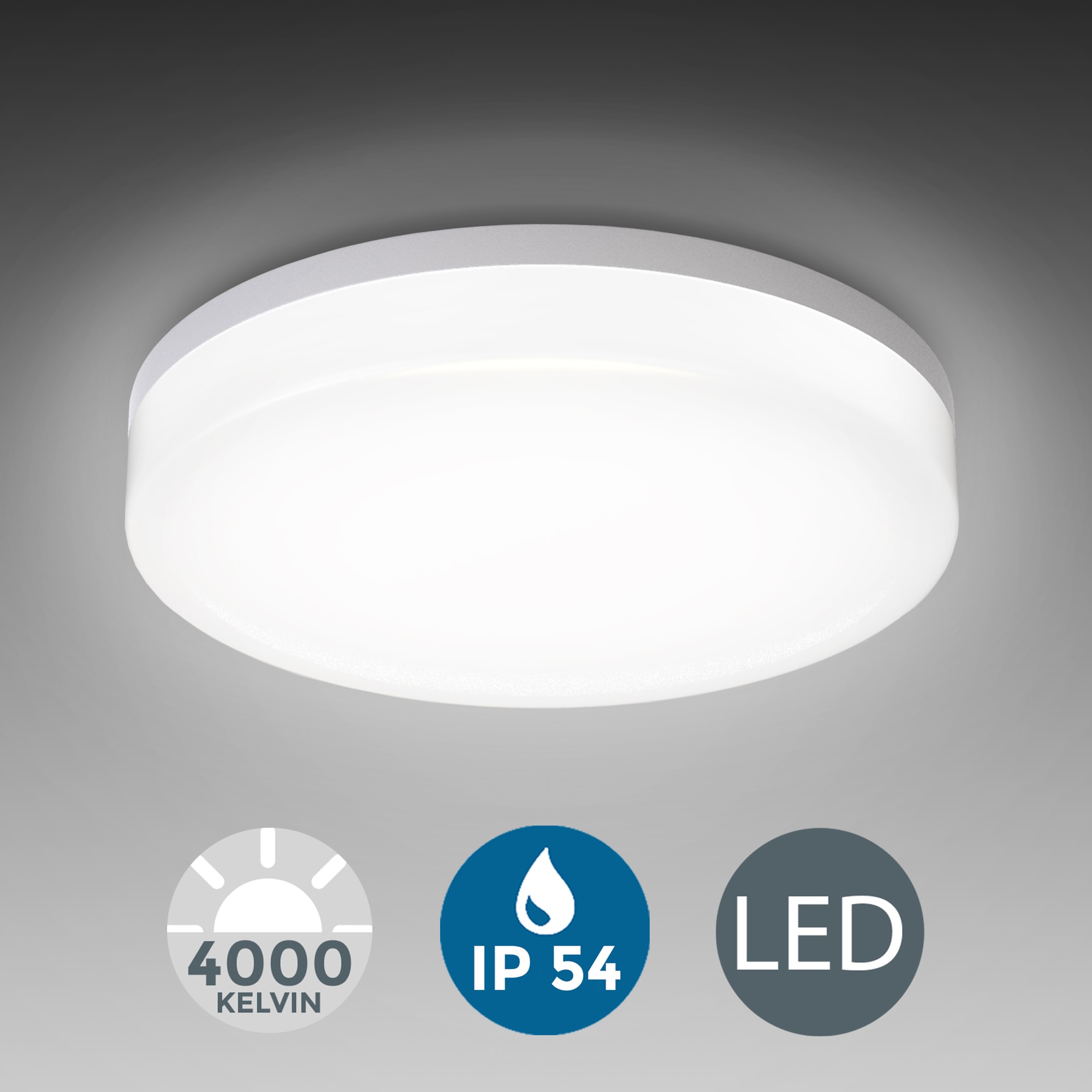 B.K.Licht LED Deckenleuchte, 1 flammig, Leuchtmittel LED-Board | LED fest integriert, Deckenlampe, 13W, Badezimmer-Lampe, Leuchte IP54, inkl. 13W 1500lm