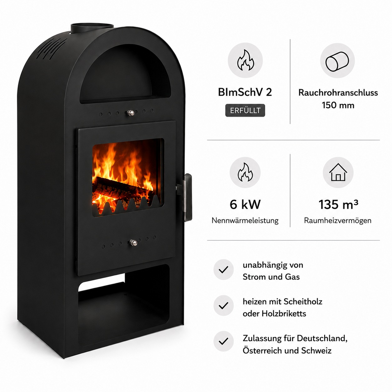 Hanseatic Kaminofen »"Santos", Exklusiv, Lieferung bis ins Wohnzimmer« mit Holz- und Warmhaltefach, nur 65 Kg leicht