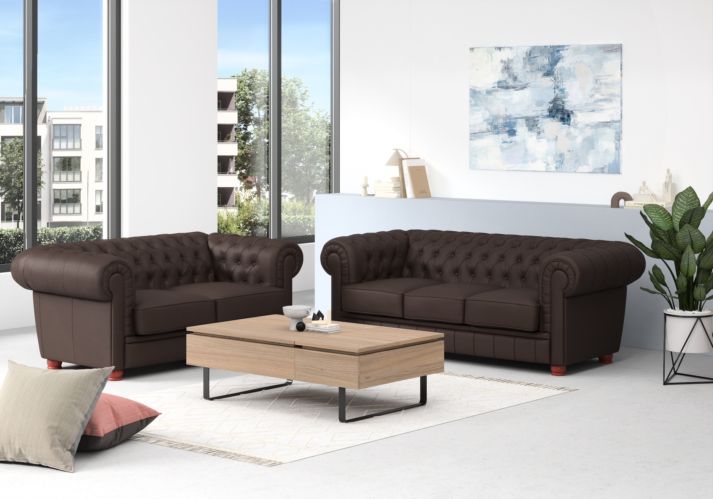 Max Winzer® Chesterfield-Sofa »Kent edel und bequem, tolle Detailverarbeitung, komfortable Armlehnen«, 3-Sitzer mit aufwendiger Knopfheftung, Breite 205 cm
