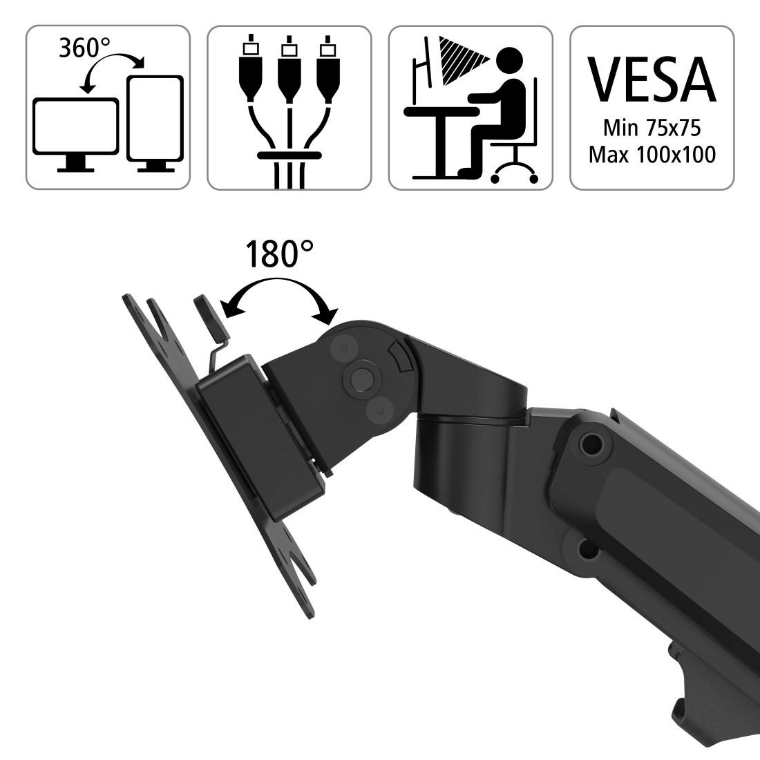 hama Monitor-Tischhalterung Fullmotion, VESA 100x100, bis 10 kg Traglast,  schwarz