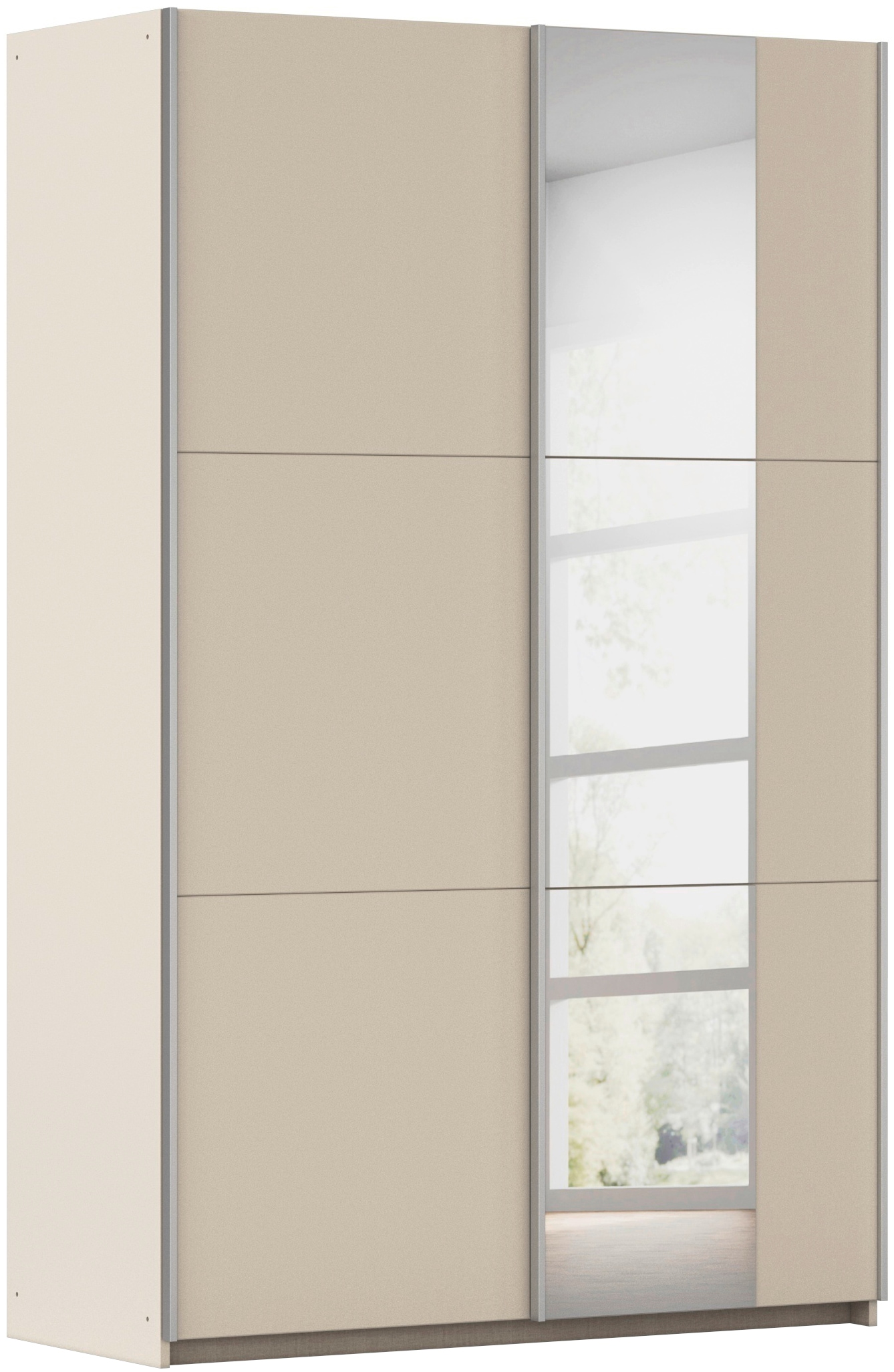 rauch Schwebetürenschrank "Kleiderschrank Drehtürenschrank Schrank Garderobe KRONACH" in 3 Ausstattungen BASIC/CLASSIC/PREMIUM, Breiten 131/175/218/261 cm, optional ohne, mit 1 oder 2 Spiegel, viel Stauraum MADE IN GERMANY