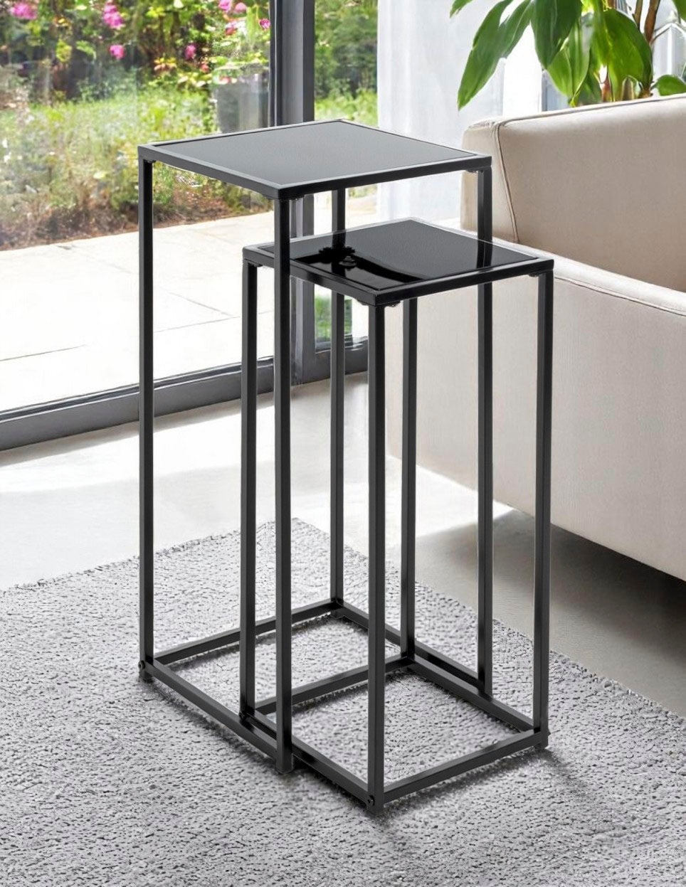 HAKU Blumentisch »Blumenpodest, Blumenständer, Pflanzsäule« Set, 2er Set, 2 Stk. tlg. quadratisch - aus Metall Schwarz B/T/H 25/25/60 und 30/30/70 cm