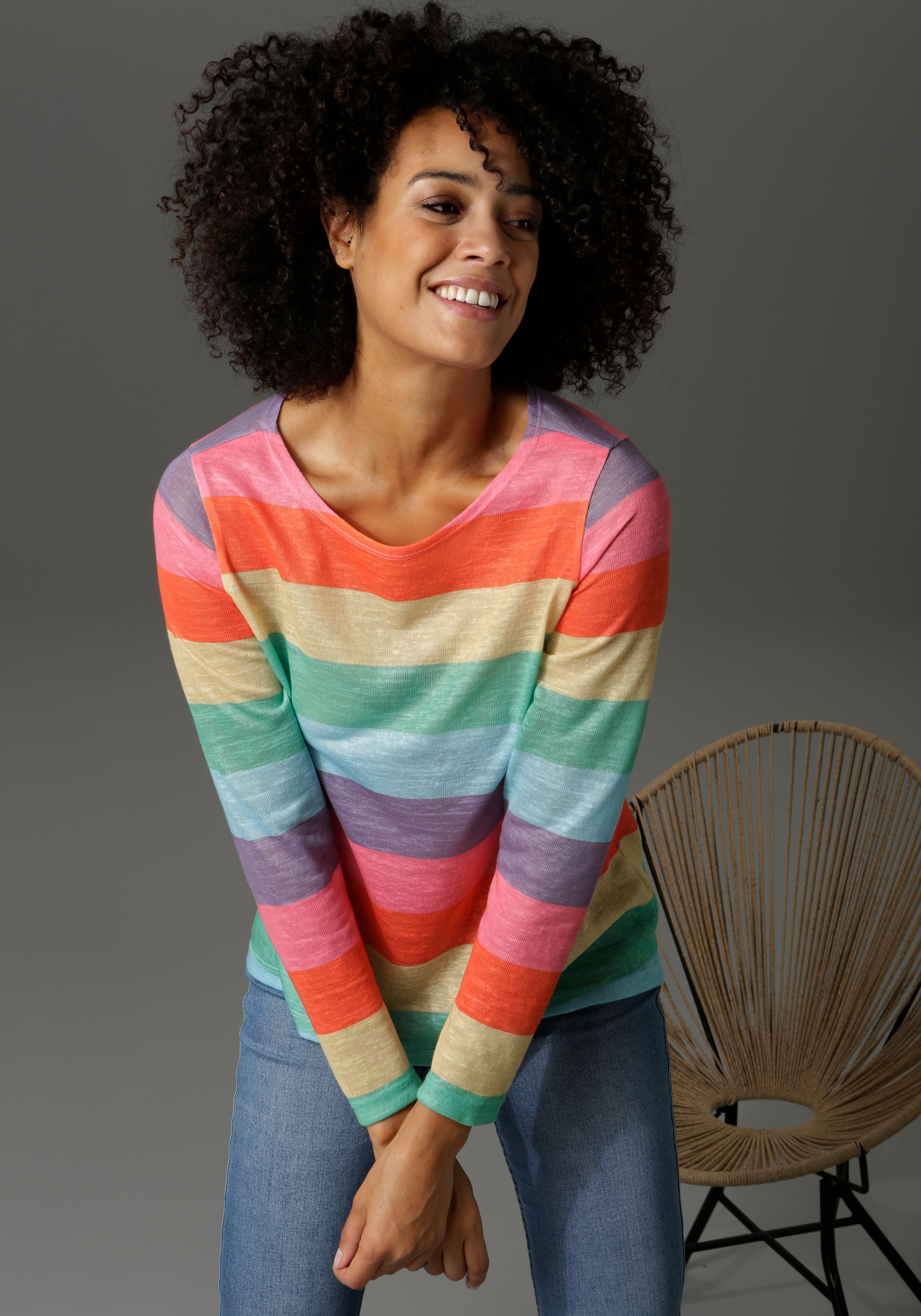 Aniston CASUAL Langarmshirt, mit farbstarken bestellen online Streifen | BAUR