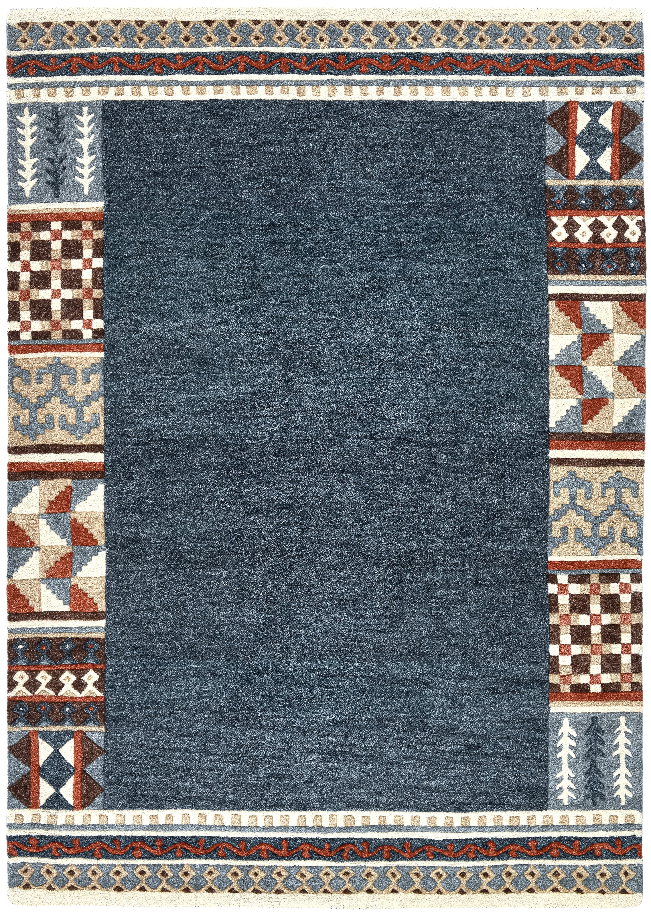 THEKO Wollteppich »Nuno, reine Wolle,  Handgefertigt, mit Bordüre« rechteckig 14 mm Höhe handgetuftet, Wohnzimmer, Schlafzimmer, Esszimmer, auch als Läufer