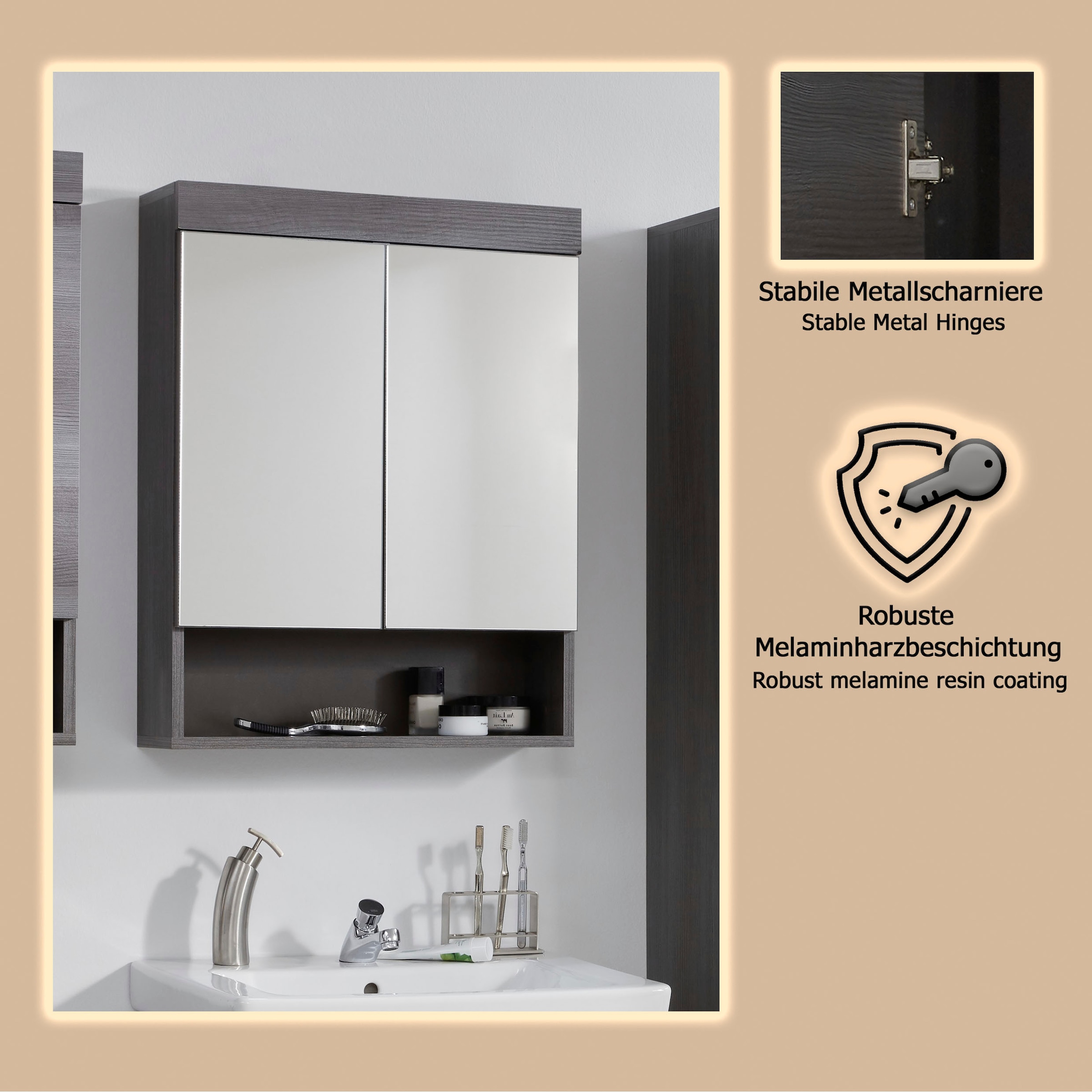 welltime Spiegelschrank »Royan« Spiegelschrank mit 2 Türen & 1 Fach - (B/T/H) 58/18/75 cm