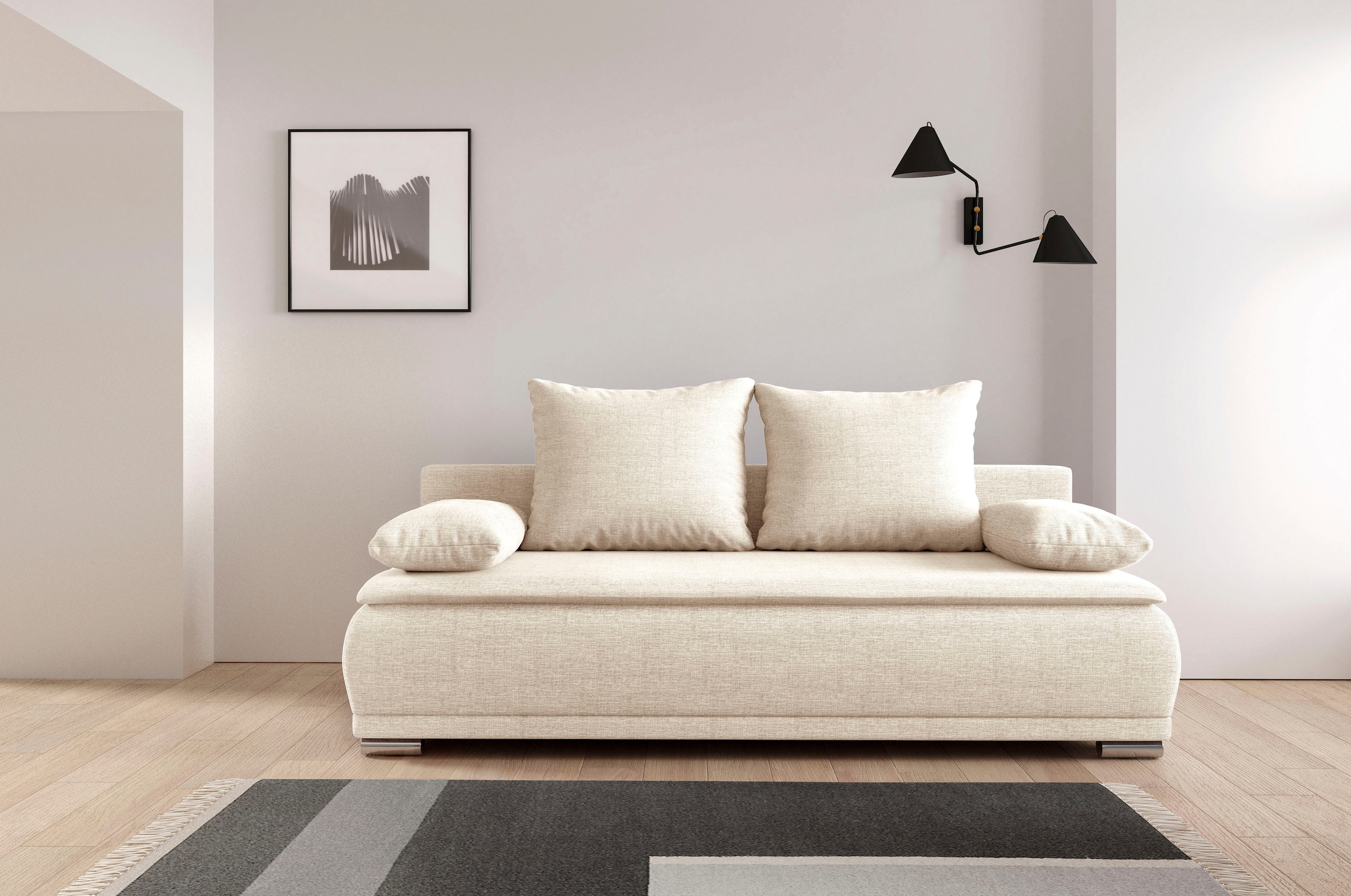 WERK2 Schlafsofa "Biggi 206 cm komfortabel und modern" Struktur fein+weich, Schlaffunktion, Bettkasten