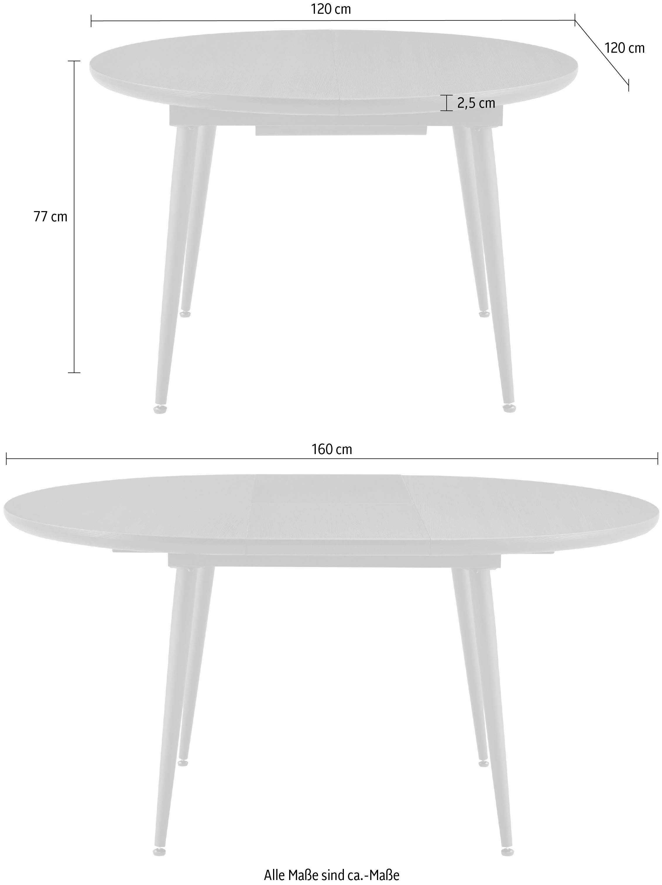 Duo Collection Esstisch »Ausziehtisch Frida«, (1 St.), 1,20m - 1,60m, Wildeichenoptik, stabiles Metallgestell, bis 100 kg