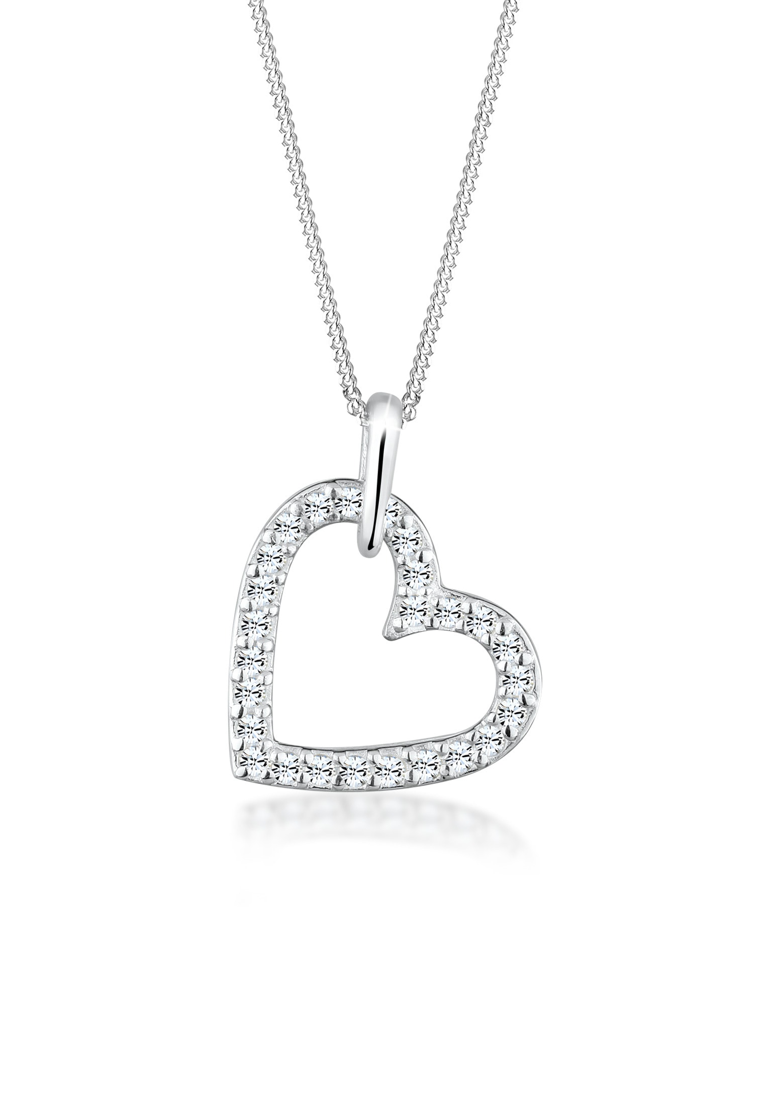 Collierkettchen ELLI "Herz Anhänger 925 Silber, mit Kristallen von Swarovski", weiß, Halsketten, Damen, 45,mit Steinen, Silber 925 (Sterlingsilber), L: 45