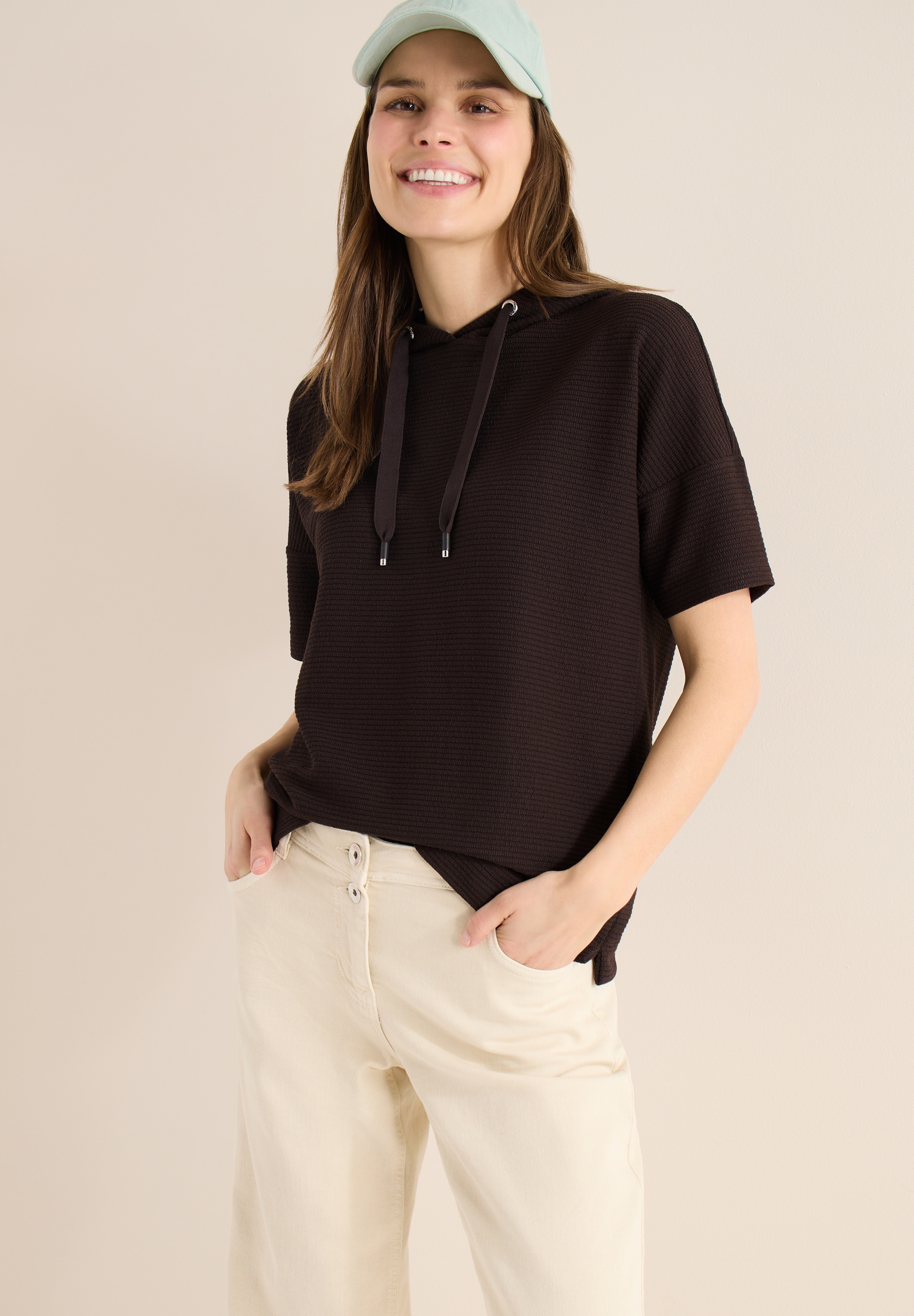 Cecil Sweater, Halbarm mit Kapuze und Tunnelzug günstig online kaufen