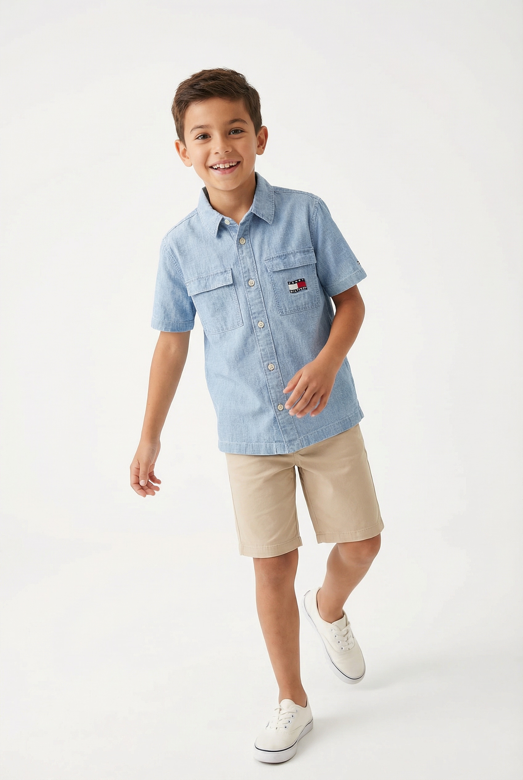 Tommy Hilfiger Kurzarmhemd »WAVY FLAG HERRINGBONE SHIRT SHORT SLEEVE« Kinder bis 16 Jahre, Denim-Look