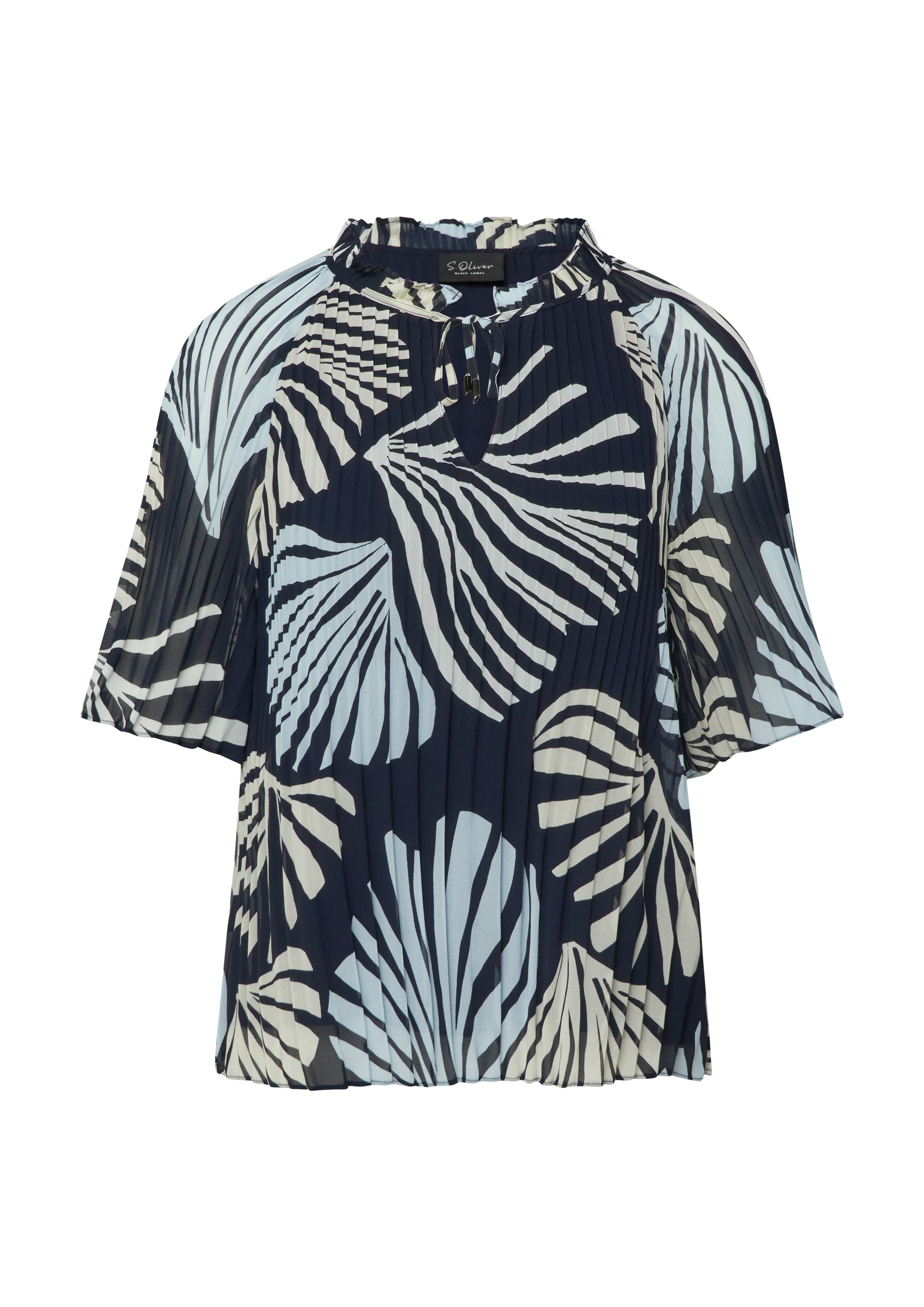 s.Oliver BLACK LABEL Plisseebluse leicht ausgestellte 3/4-Ärmel, mit Schleife am Ausschnitt