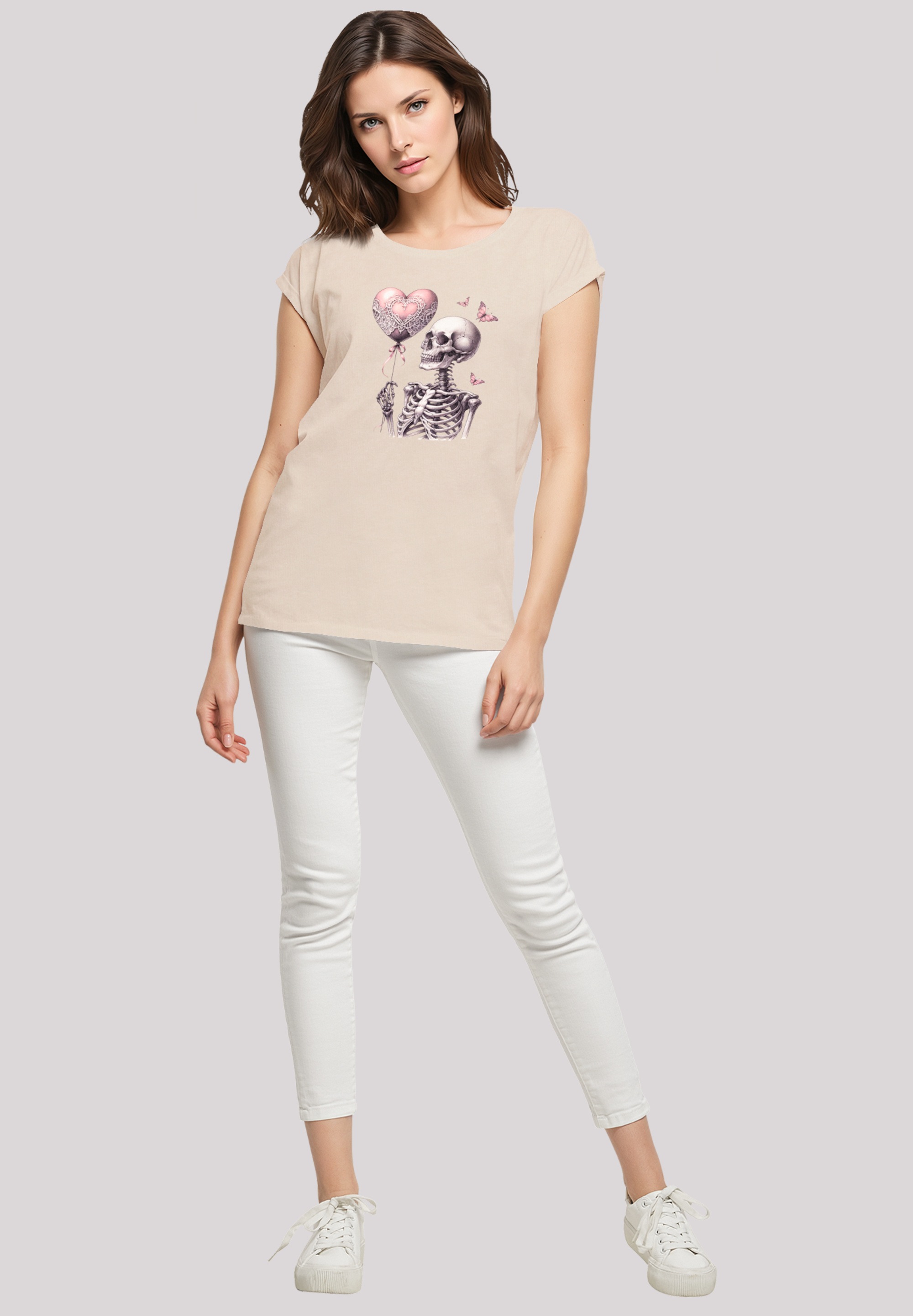 F4NT4STIC T-Shirt »Skelett hält Herzballon«, Premium Qualität