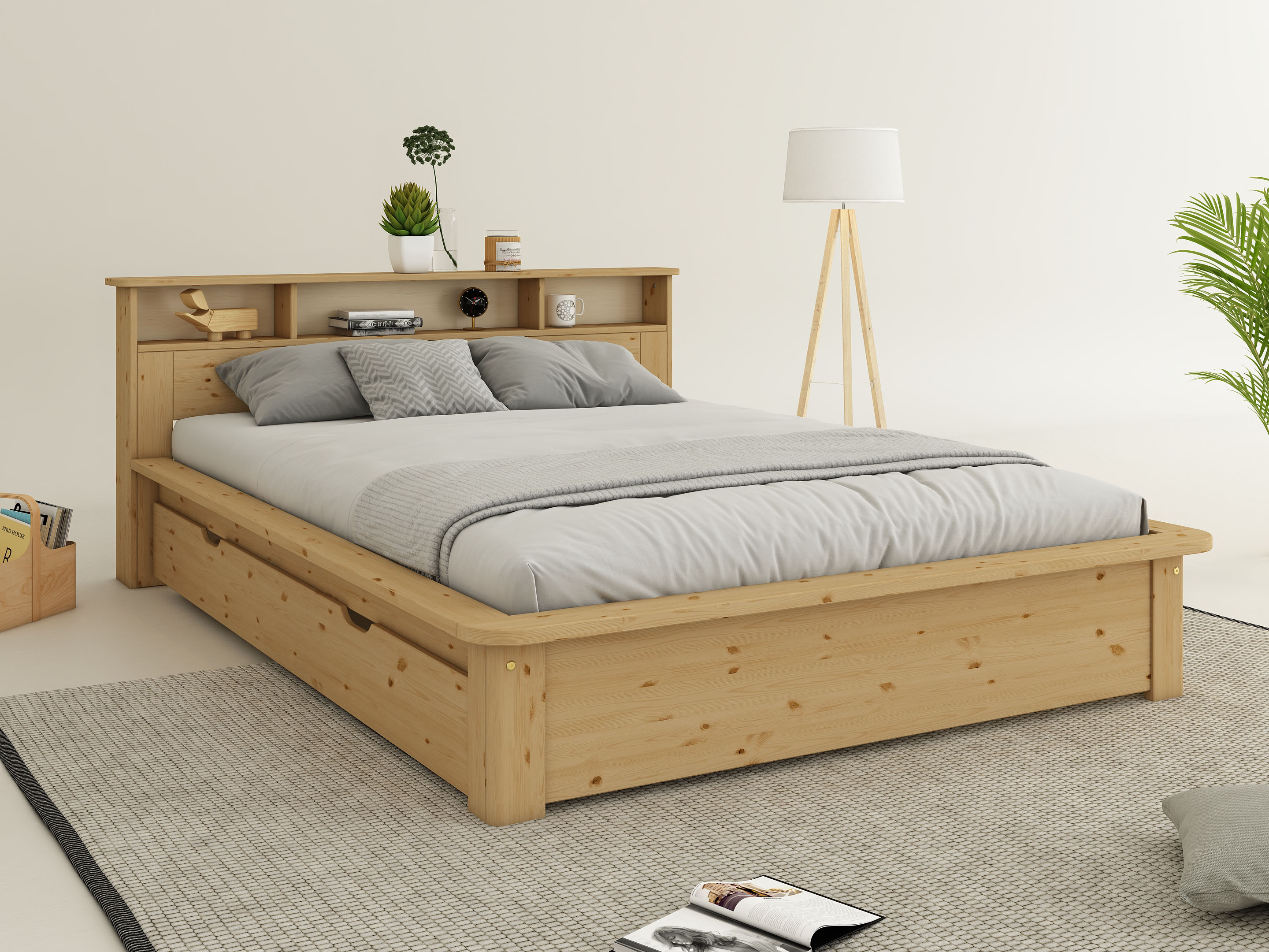 OTTO home Massivholzbett ""KERO"Stauraum im Kopfteil" zertifiziertes Massivholz (Kiefer), optional mit Schublade