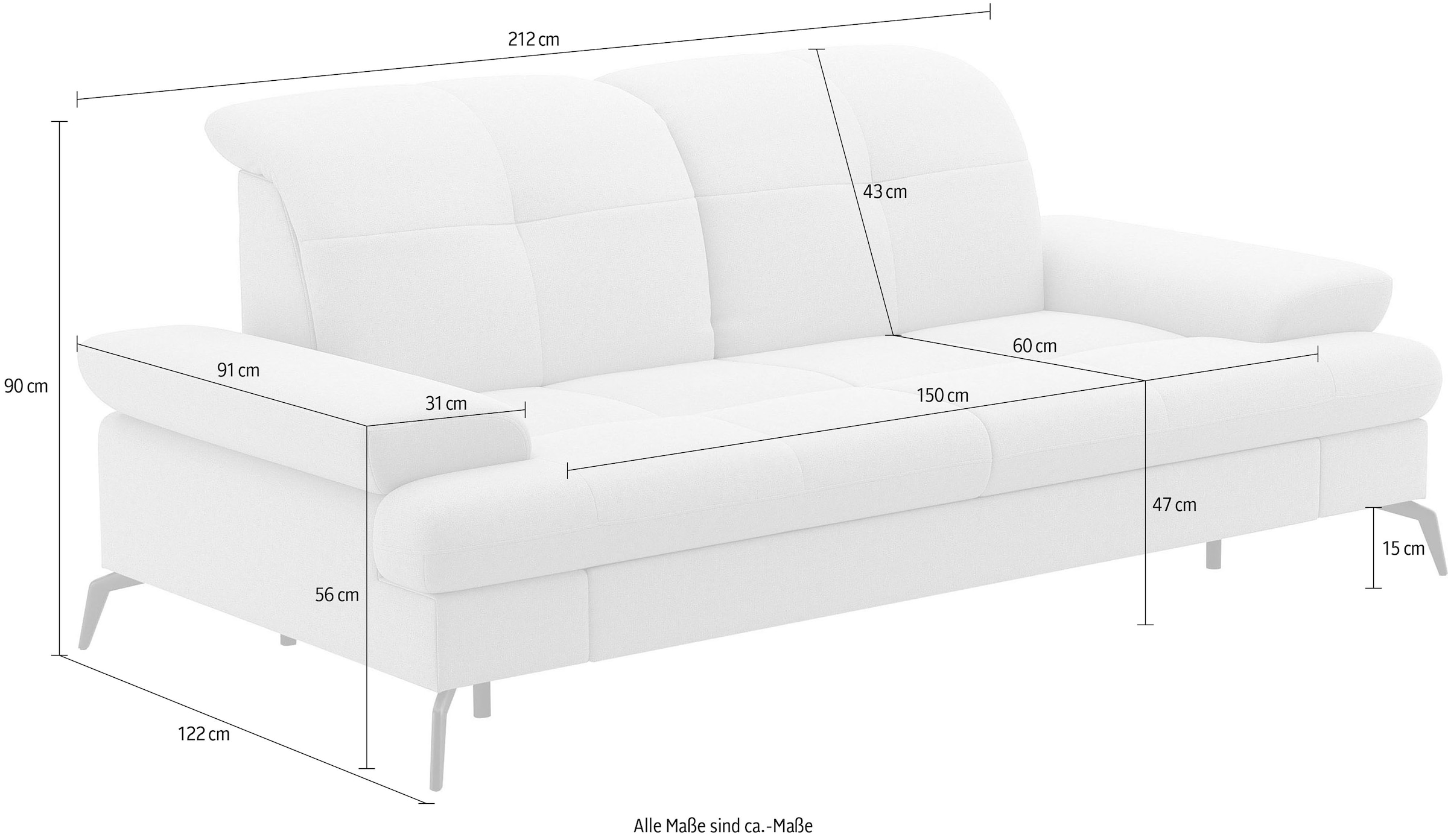 sit&more 3-Sitzer »Amica«, inkl Sitztiefenverstellung und Armteilverstellung