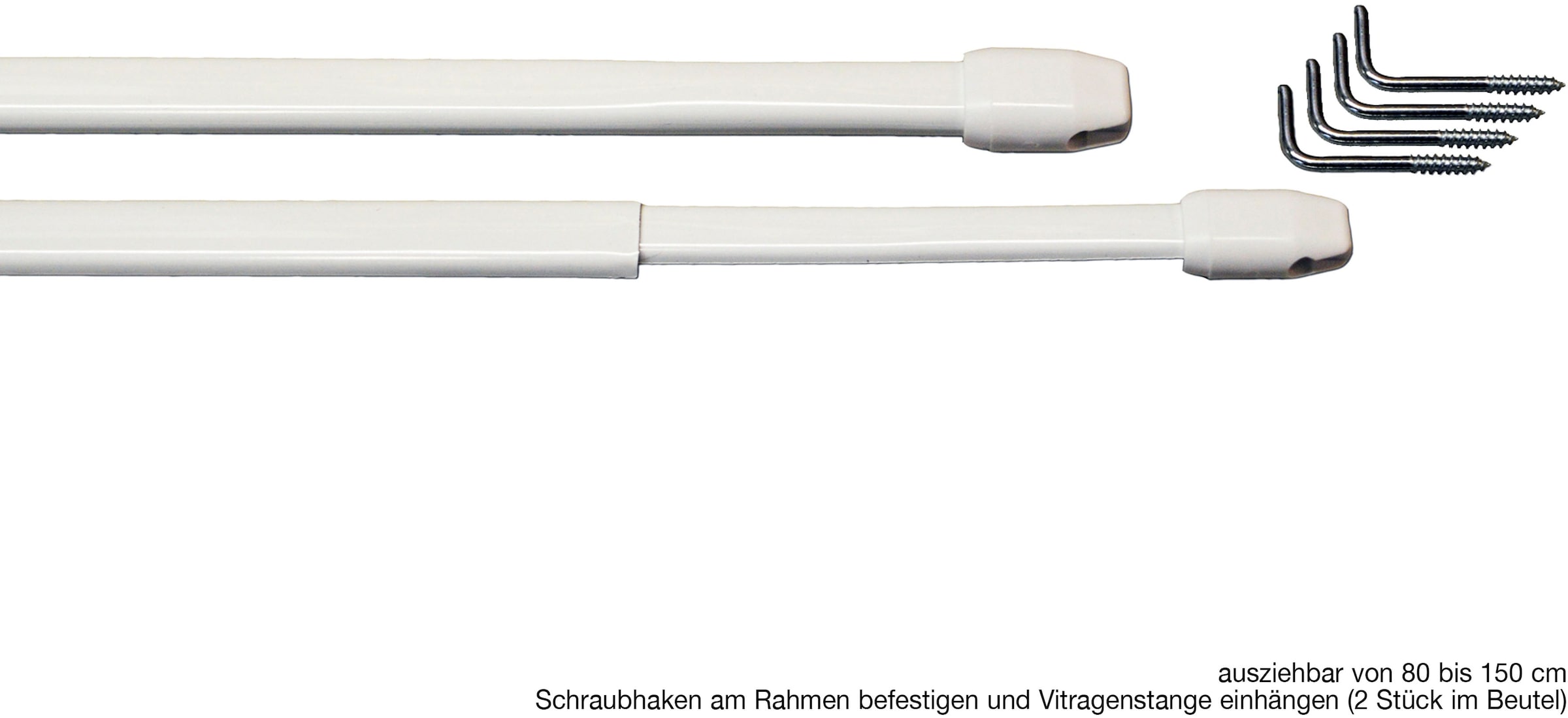 GARESA Vitragenstange "Vitragenstange "11 mm"" Ø 11 mm ausziehbar, Fixmaß zum Schrauben auf dem Fensterrahmen, einfache Montage, 2 Stück