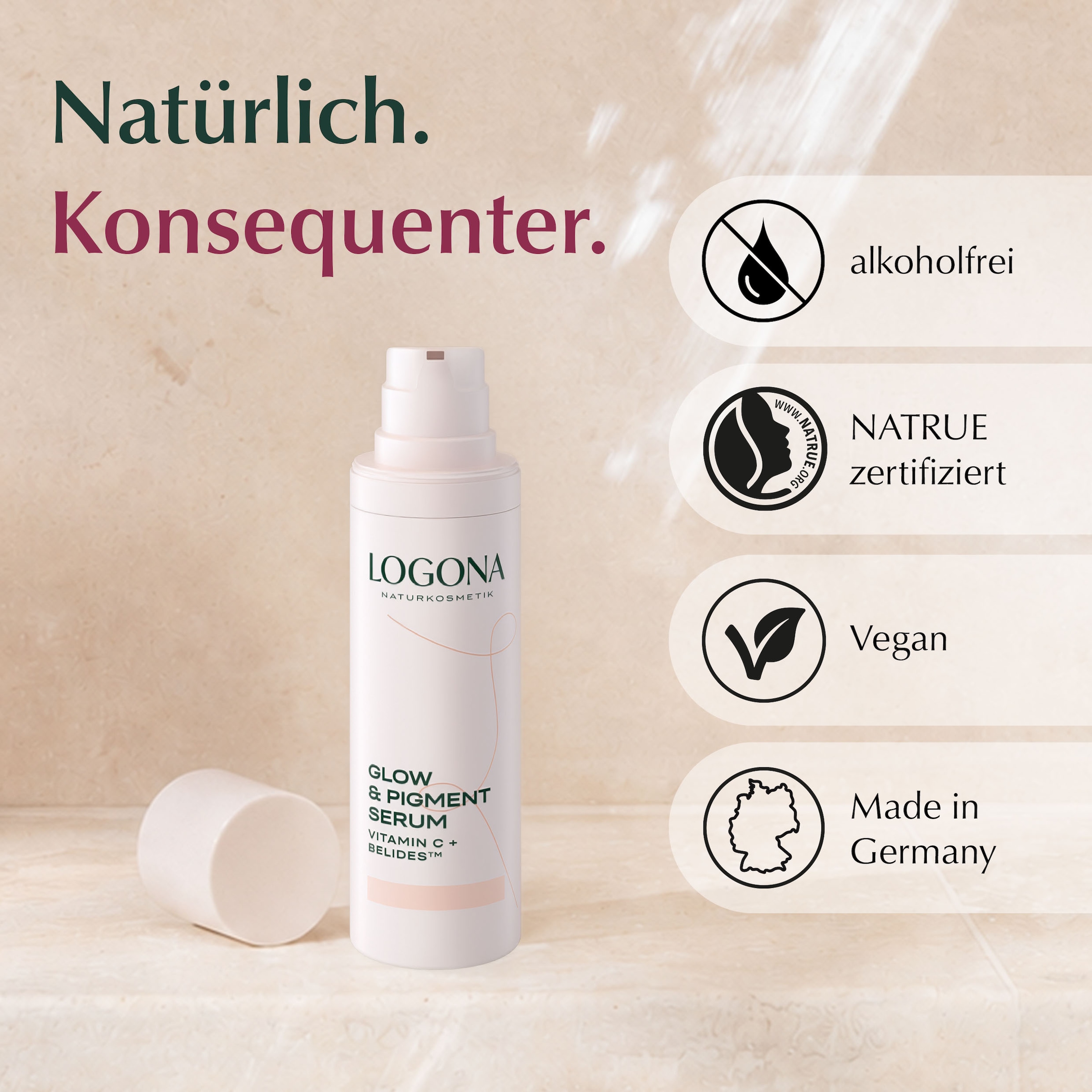 LOGONA Gesichtsserum »GLOW & PIGMENT SERUM« mit Belides™ und Vitamin C, Fluid-Textur