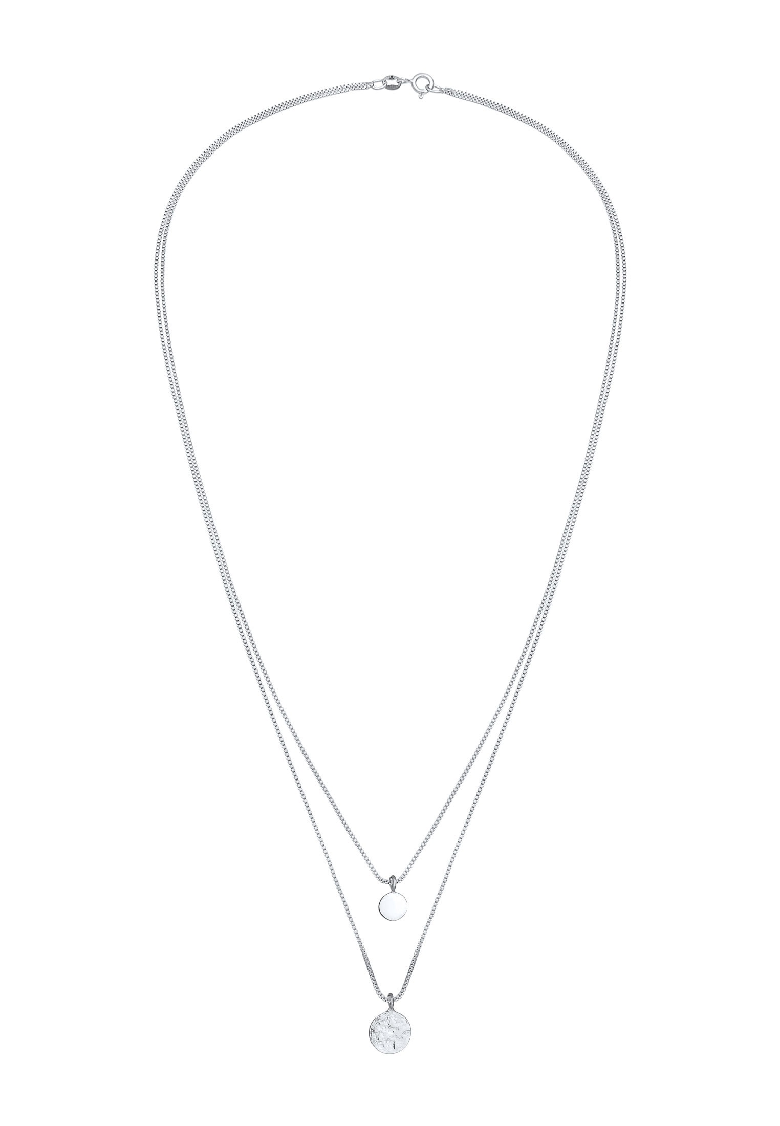 Gliederkette ELLI "2-lagig Layer Coin Plättchen Struktur 925 Silber" Gr. 55, silber, Halsketten, Damen, 55, ohne Stein, Silber 925 (Sterlingsilber), L: 45, Gliederkette 2