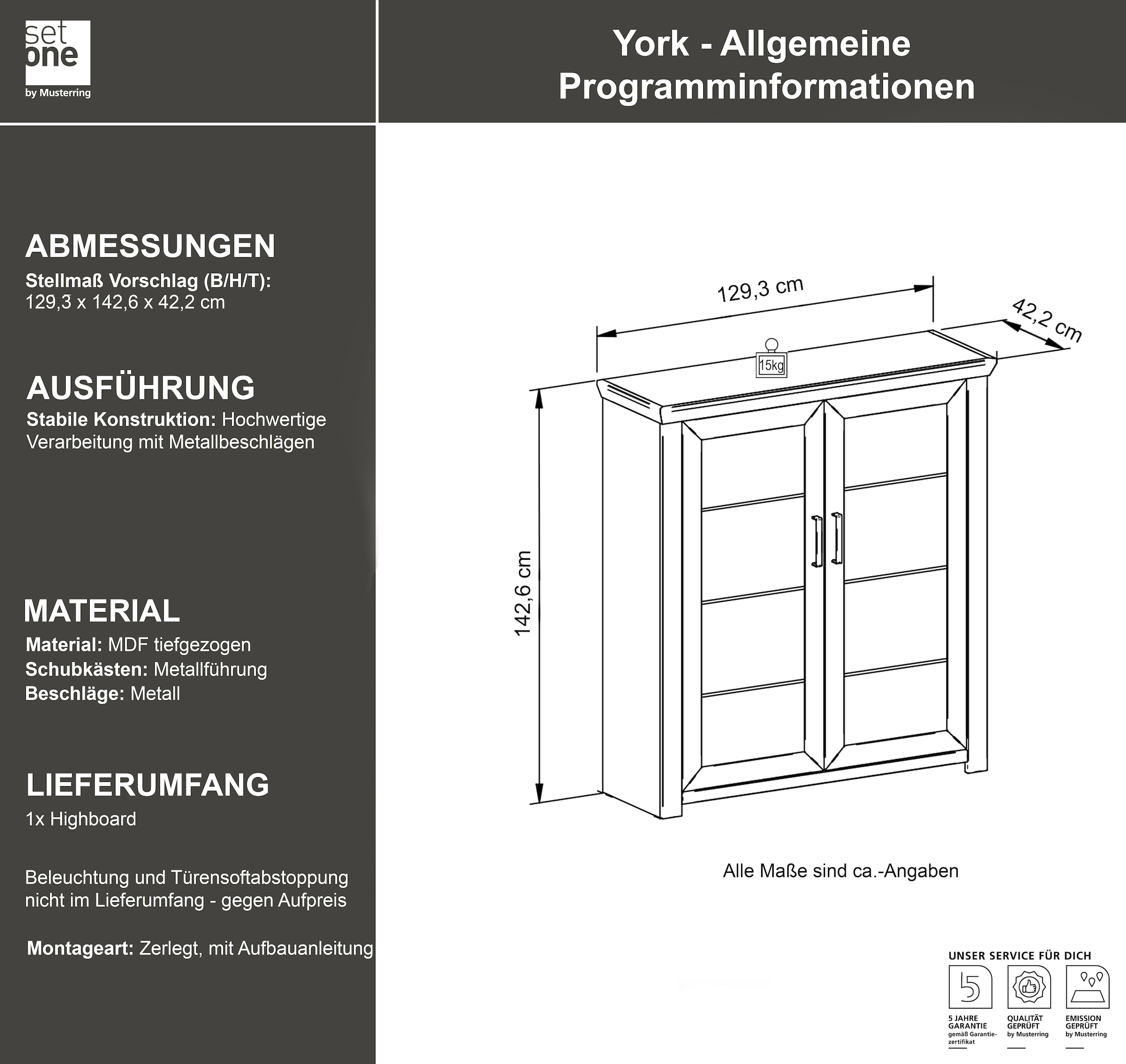 set one by Musterring Highboard »York«, Typ 19, mit 3 Schubkästen und Flaschenregal, Landhausstil, B 129cm