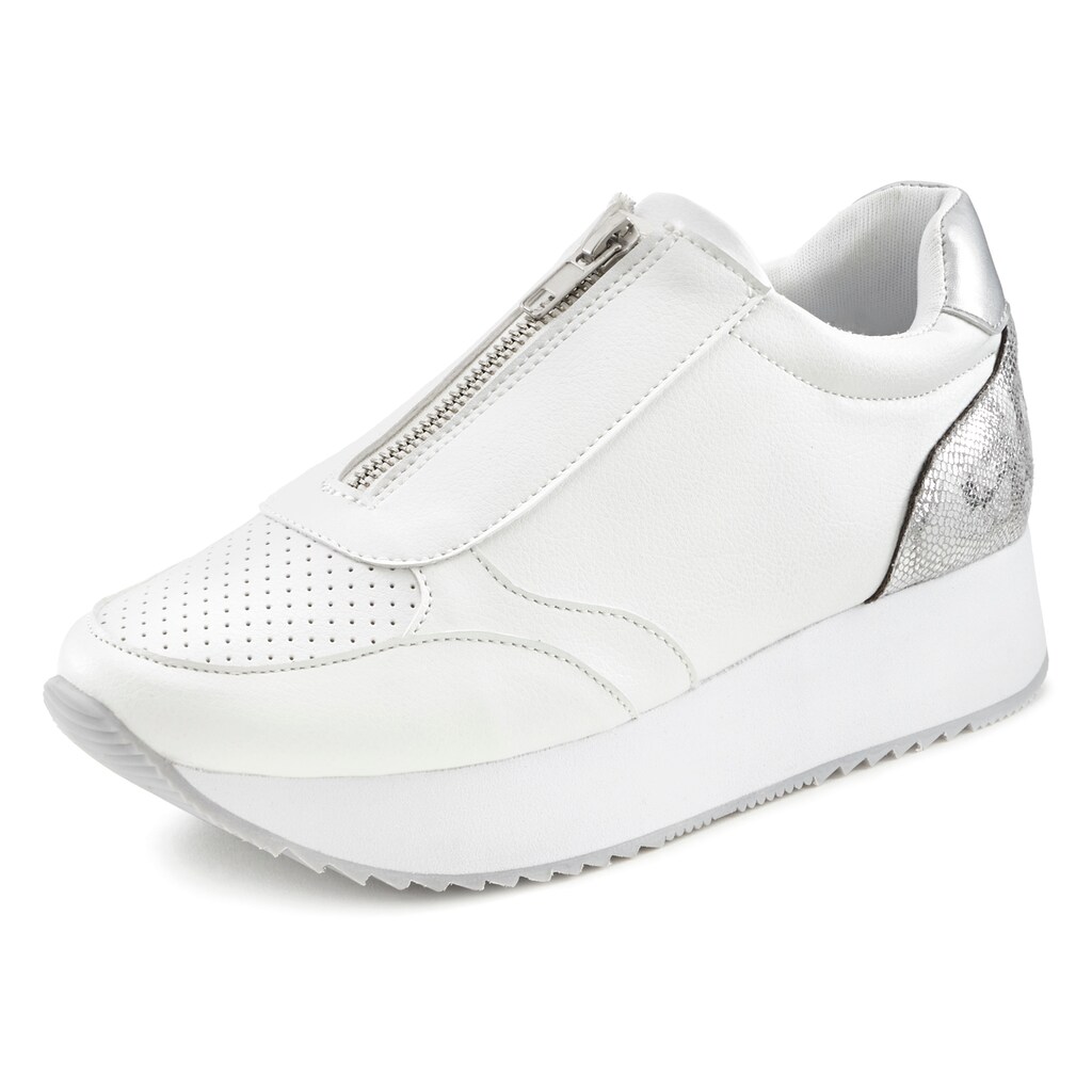 Schuhe Slipper LASCANA Sneaker, mit Plateausohle und vorderem Reißverschluss weiß Schuhe Slipper LASCANA Sneaker, mit Plateausohle und vorderem Reißverschluss weiß