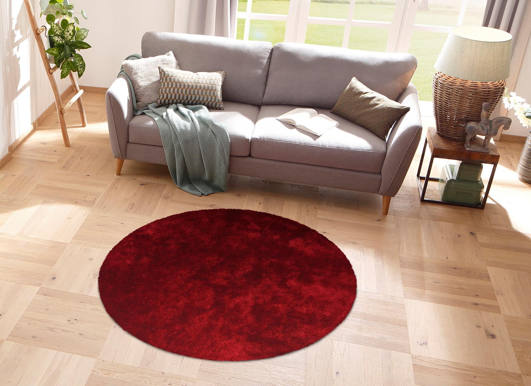 Bruno Banani Hochflor-Teppich »Dana Teppich, Kundenliebling«, rund, 30 mm Höhe, unifarben, Mikrofaser Teppiche, Wohnzimmer, Schlafzimmer, Esszimmer