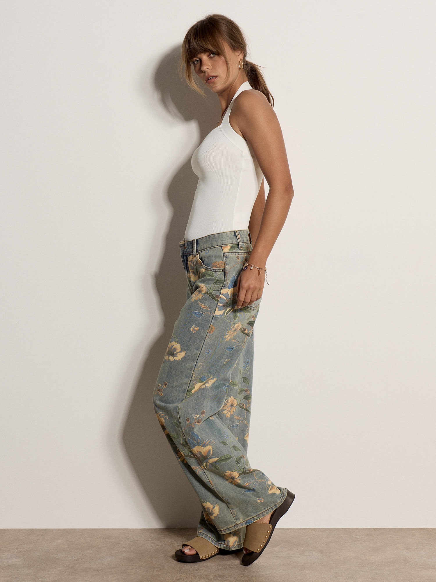 Apricot Weite Jeans »Washed Jeans« mit Blumenmuster