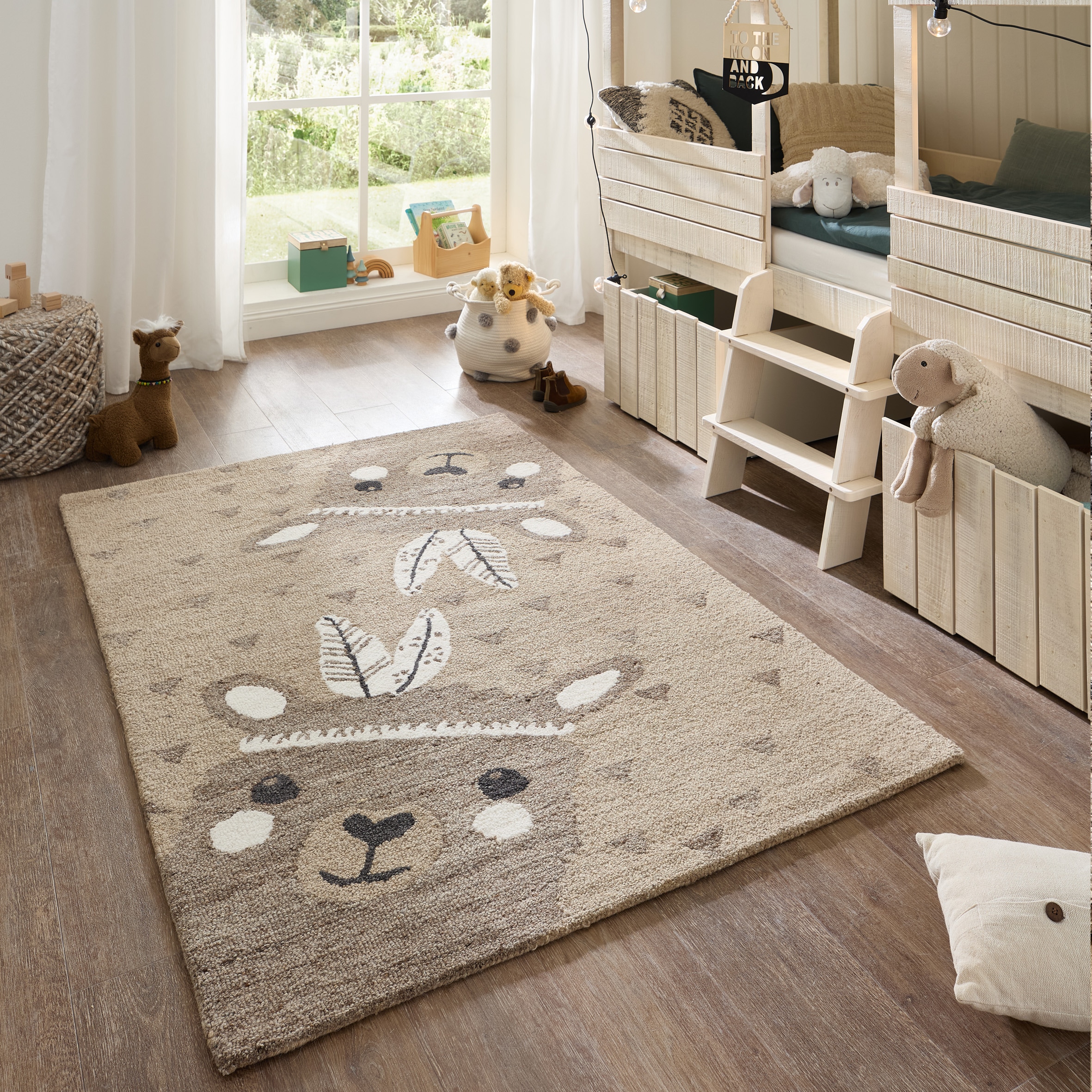 THEKO Kinderteppich "Gaia Kids Alpaca" rechteckig 10 mm Höhe hangetuftet, reine Schurwolle, Motiv Alpaca, Kinderzimmer