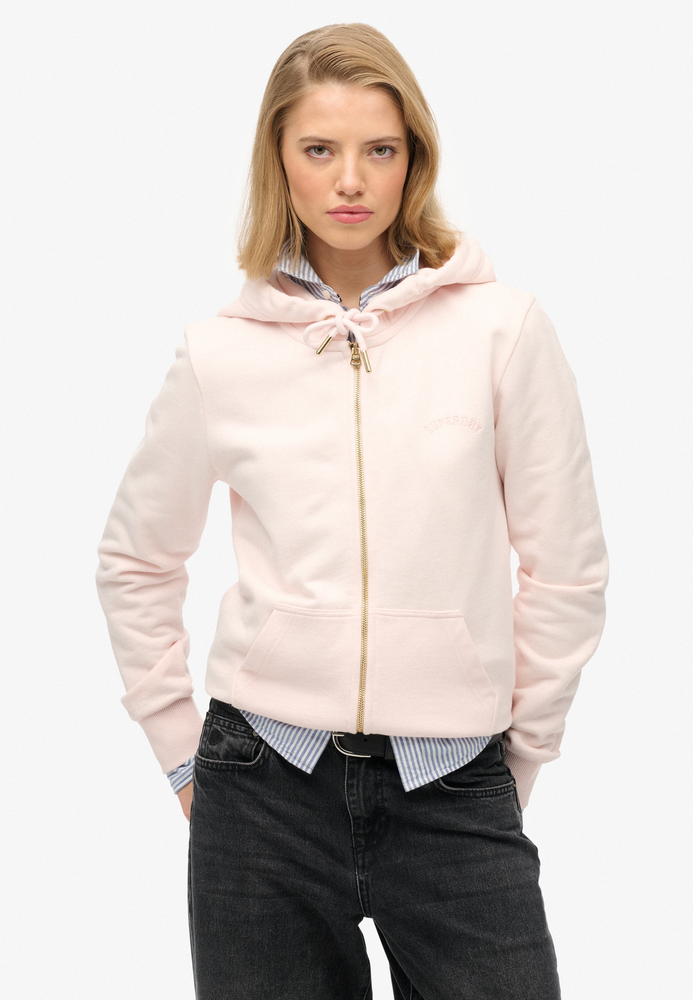 Superdry 1100000002199 "ESSENTIAL LOGO ZIPHOOD HB" aus Baumwollmischung, Relaxed Fit, mit Reißverschluss