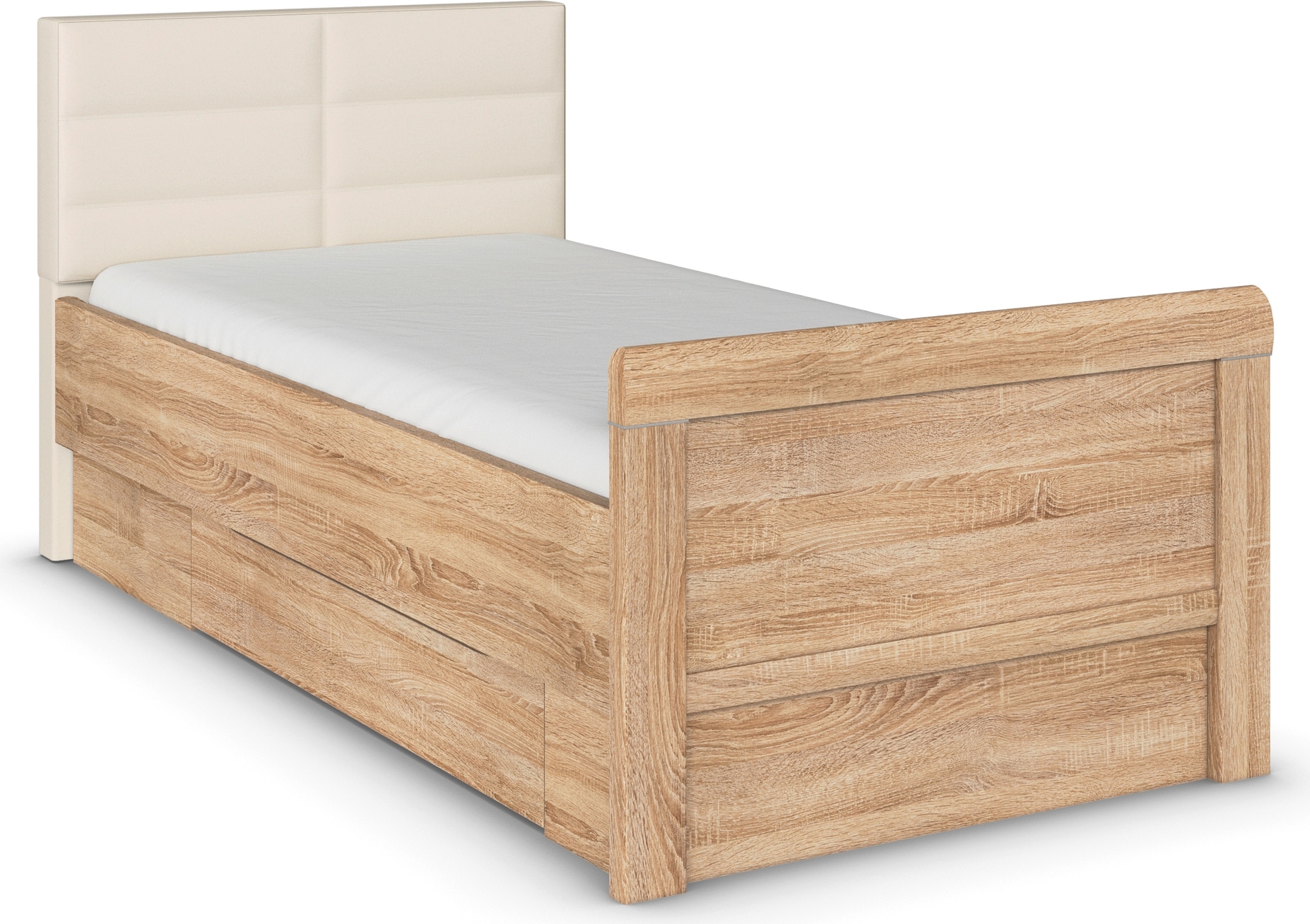 rauch 1100000002199 "Bett Einzelbett Stollenbett Bettkästen EVELYN" in Komforthöhe mit Polsterkopfteil sowie Schubladen MADE IN GERMANY