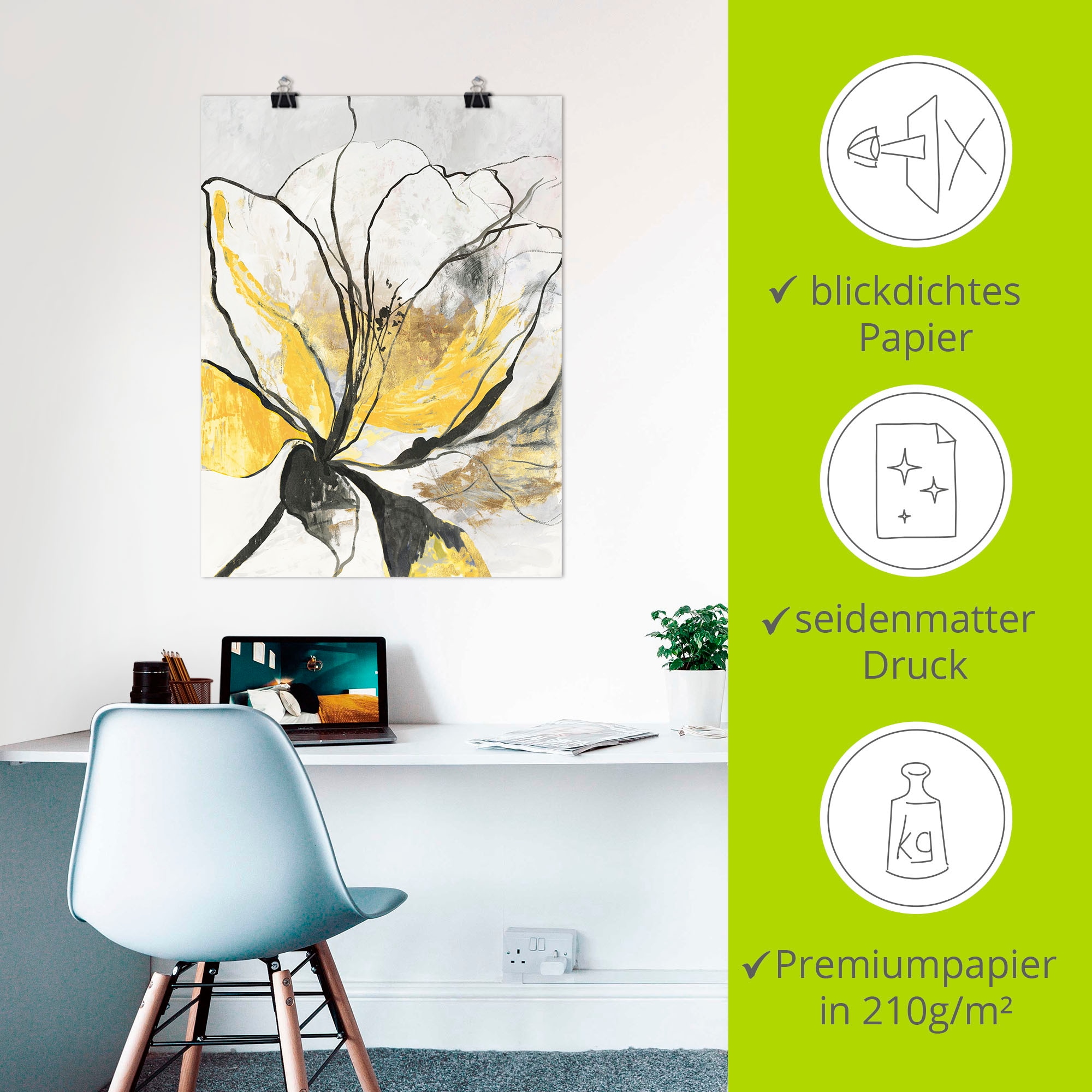 Artland Wandbild »Umrissenes Blumenmuster I gelbe Version« Blumenbilder 1 Stk. tlg. als Leinwandbild, Poster in verschied. Größen