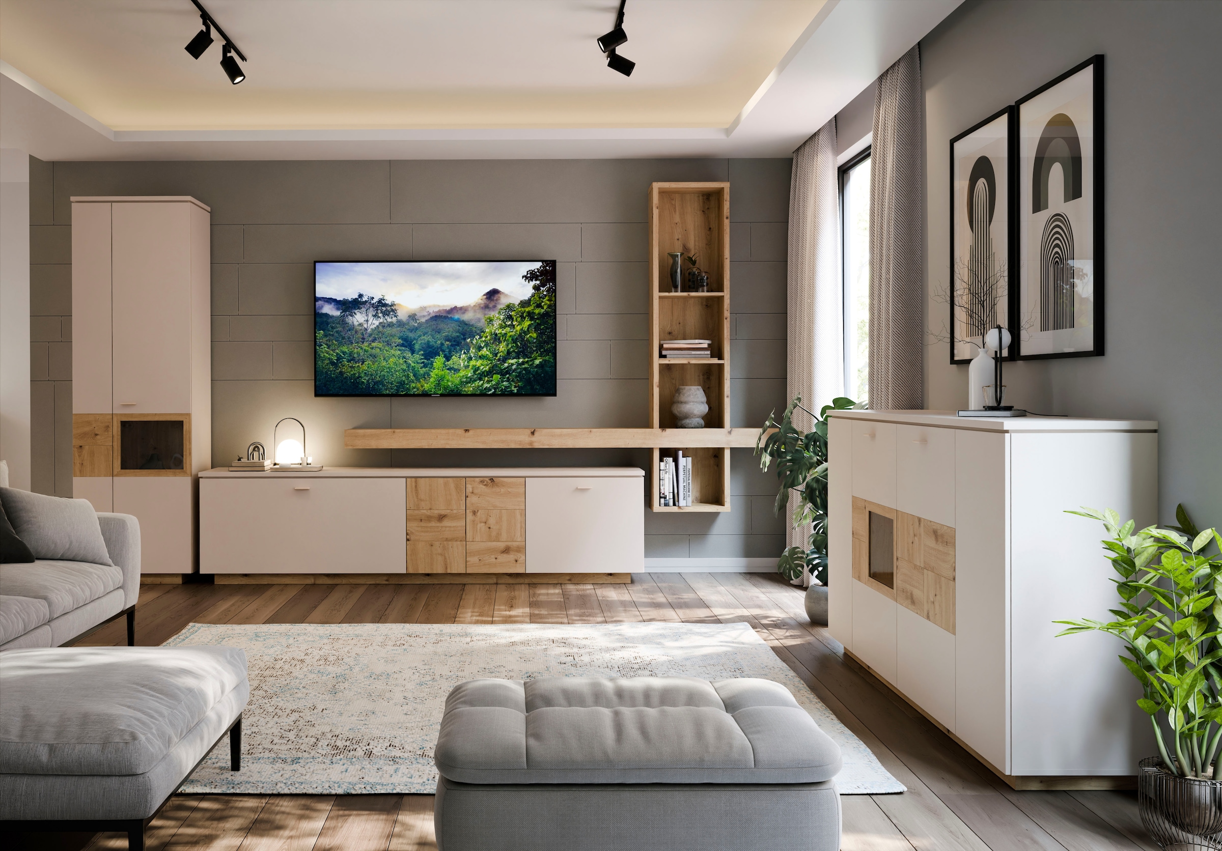 FORTE Lowboard »LouotoTV-Board, TV-Schrank«, TV Board, Metallgriffe, Stauraum, Soft Close, Breite 224,8cm