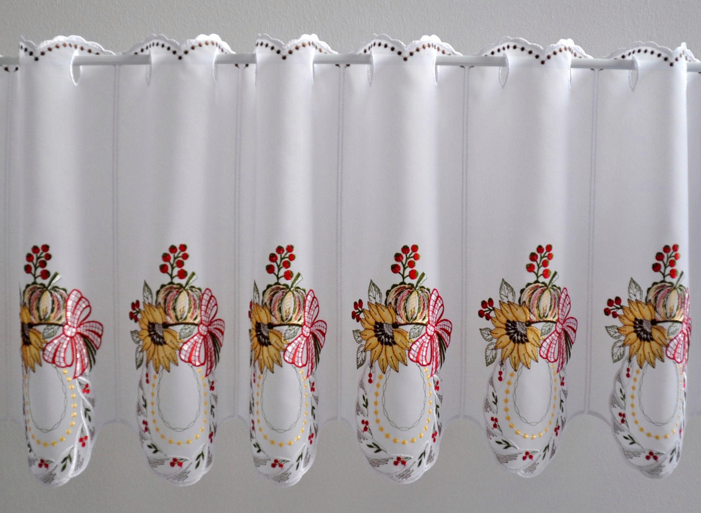 Stickereien Plauen Scheibengardine "Kürbis" Stangendurchzug 1 Stk. tlg. mit günstig online kaufen