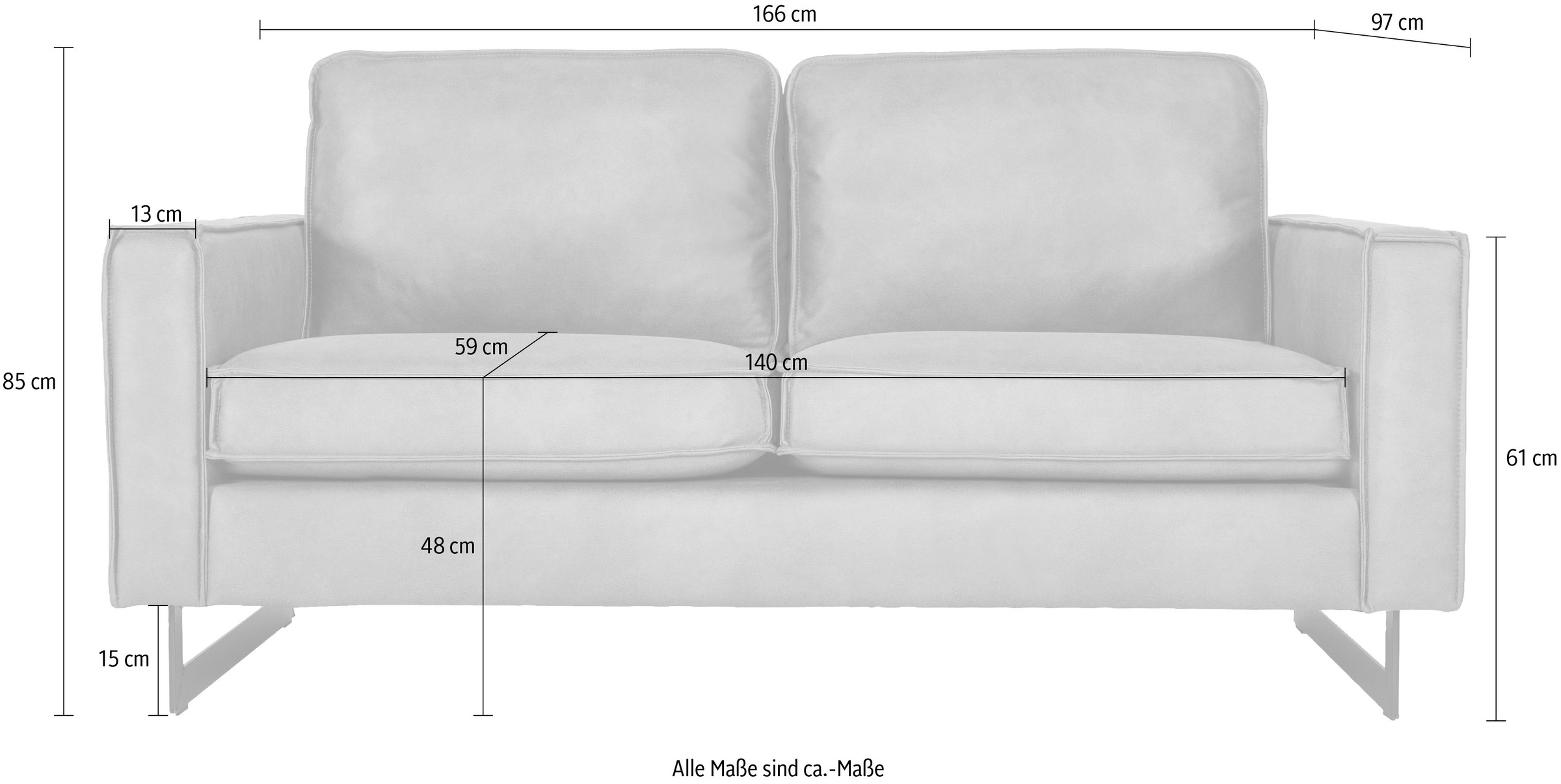 PLACES OF STYLE 2-Sitzer »Pinto, 166 cm, Cord, Chenille, Lederoptik« mit Keder, schwarze Metallfüße, Wellenunterfederung