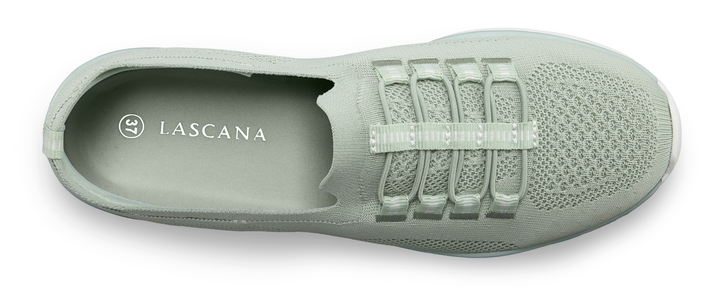 Sneaker LASCANA "Slipper, Halbschuh, Slip-On-Sneaker", Damen, Gr. 43, salbeigrün, Obermaterial: 100% Textilmaterial. Decksohle: 100% Textilmaterial. Futter: 100% Textilmaterial. Laufsohle: 100% Synthetik, unifarben, Basic, Schuhe Sneaker, aus leichtem Tex 3