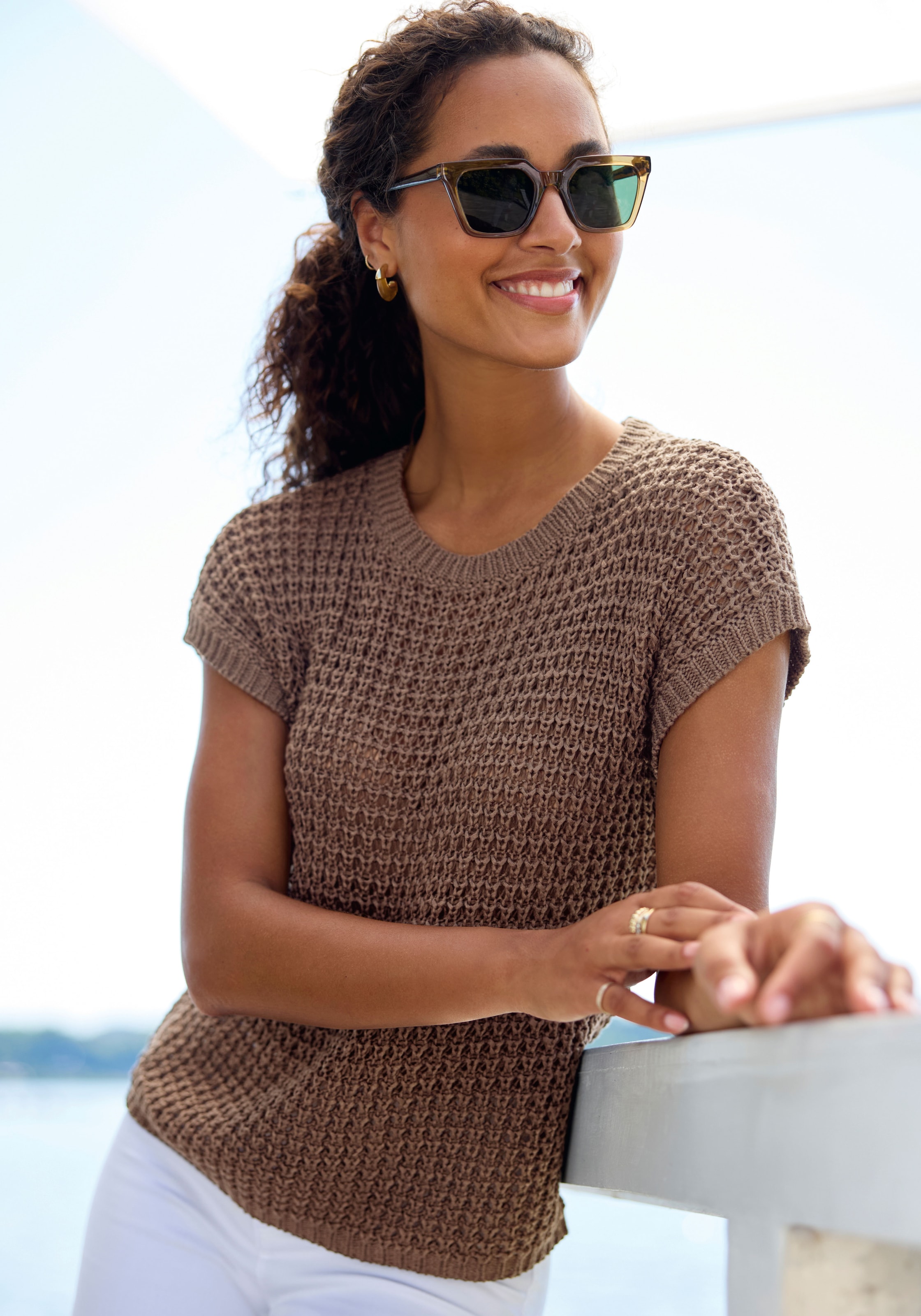 s.Oliver Kurzarmpullover mit weitem Rundhalsausschnitt und sommerlich, eleg günstig online kaufen