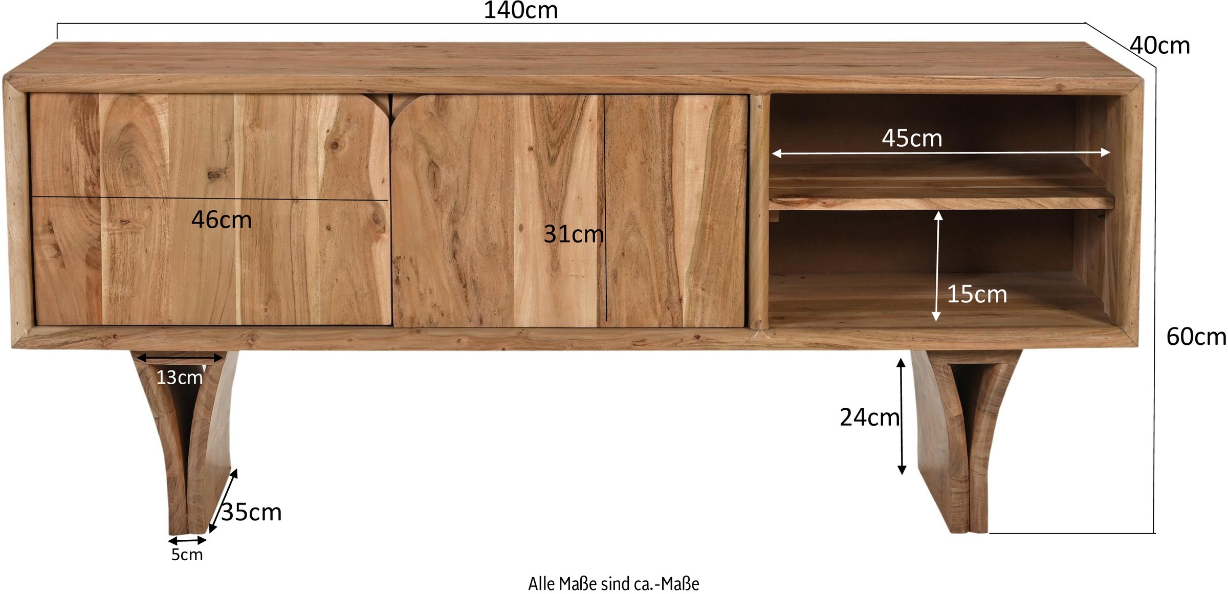 SIT Lowboard »ACACIA WAVE«, (1 St.), extravagantes Holzwangengestell