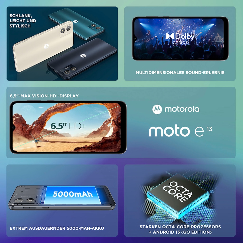 Motorola Smartphone »E13«, schwarz, 16,56 cm/6,52 Zoll, 64 GB Speicherplatz, 13 MP Kamera