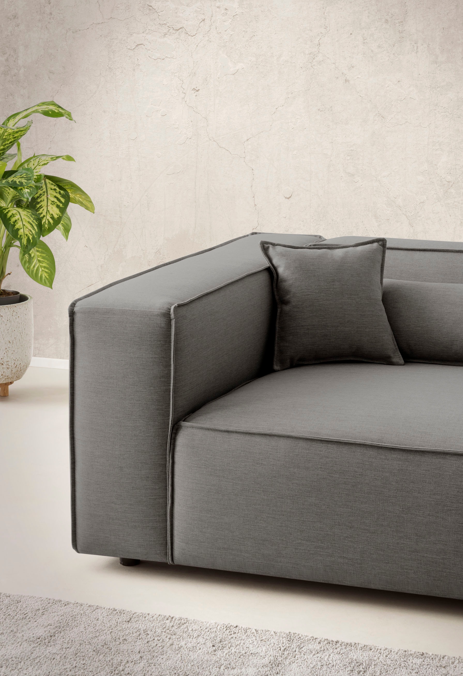 LeGer Home by Lena Gercke 3-Sitzer »PIARA, XXL Sofa mit Kedernaht, Big-Sofa in Cord oder Leinenoptik«, schwarze Füße, bequemer Sitzkomfort, extra tiefe Sitzfläche