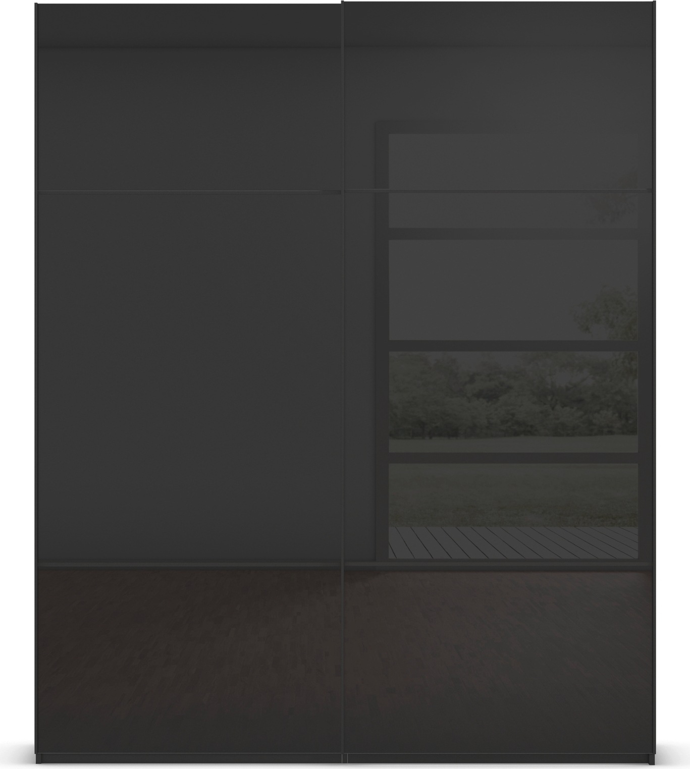 rauch Schwebetürenschrank »Kleiderschrank Schrank Garderobe Schlafzimmerschrank SCALE-TRIO«, edle dreigeteilte Front mit 2 Zierleisten Glasfront MADE IN GERMANY