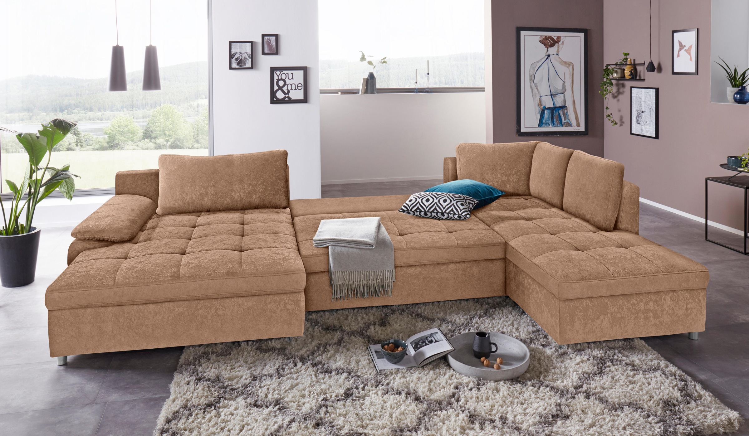 OTTO home Wohnlandschaft "Labene U-Form" wahlweise mit Schlaffunktion und Bettkasten