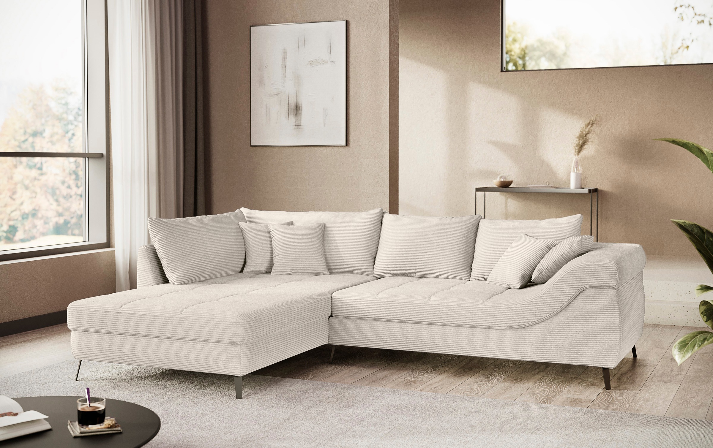 Mr. Couch Ecksofa »Portofino L-Form«, 4 Bezugsqualitäten, 13,5 cm hohe Metall-Profilfüße in matt-schwarz