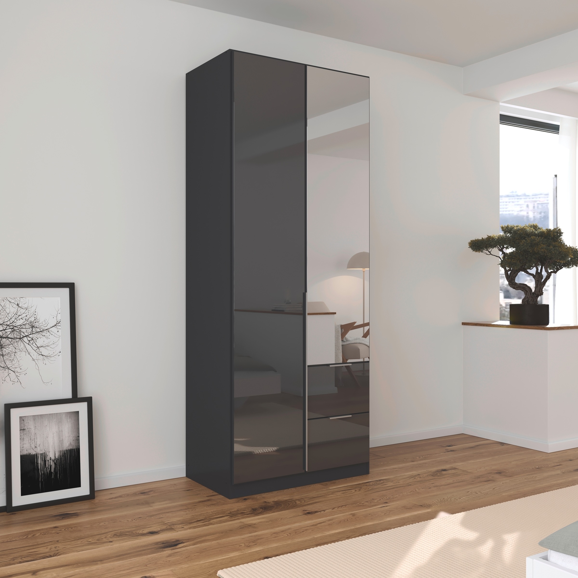 rauch Drehtürenschrank »Kleiderschrank Kleiderschränke Schrank Garderobe AGORDO mit Glasfront«, mit Außenschubkästen, in 6 Breiten und 2 Höhen MADE IN GERMANY